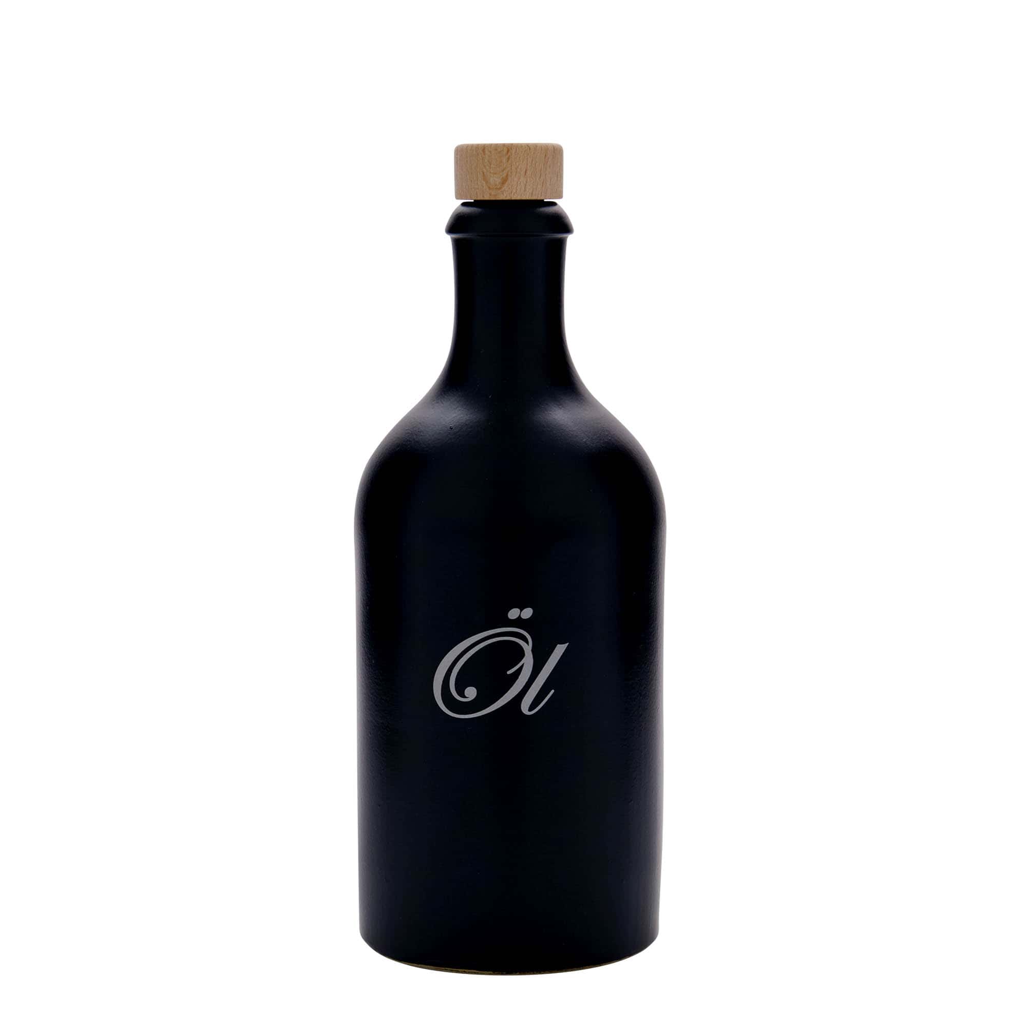 500 ml gliniany dzbanek, wzór: olej, kamionka, kolor czarny, zamknięcie: korek