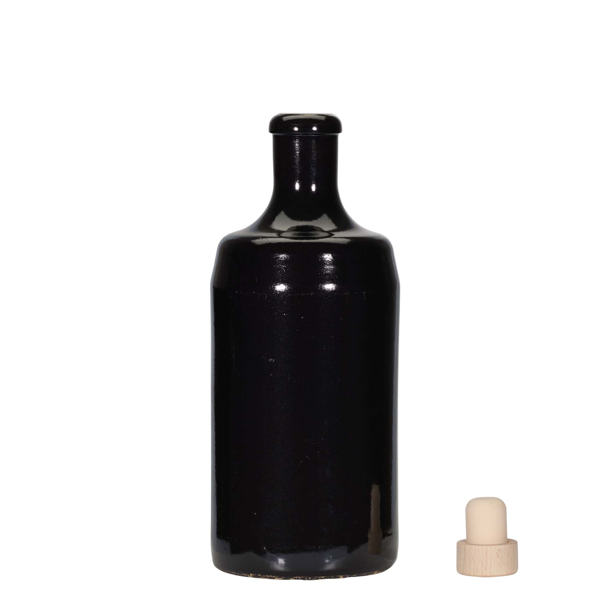 700 ml gliniany dzbanek 'Calvados', kamionka, kolor czarny, zamknięcie: korek