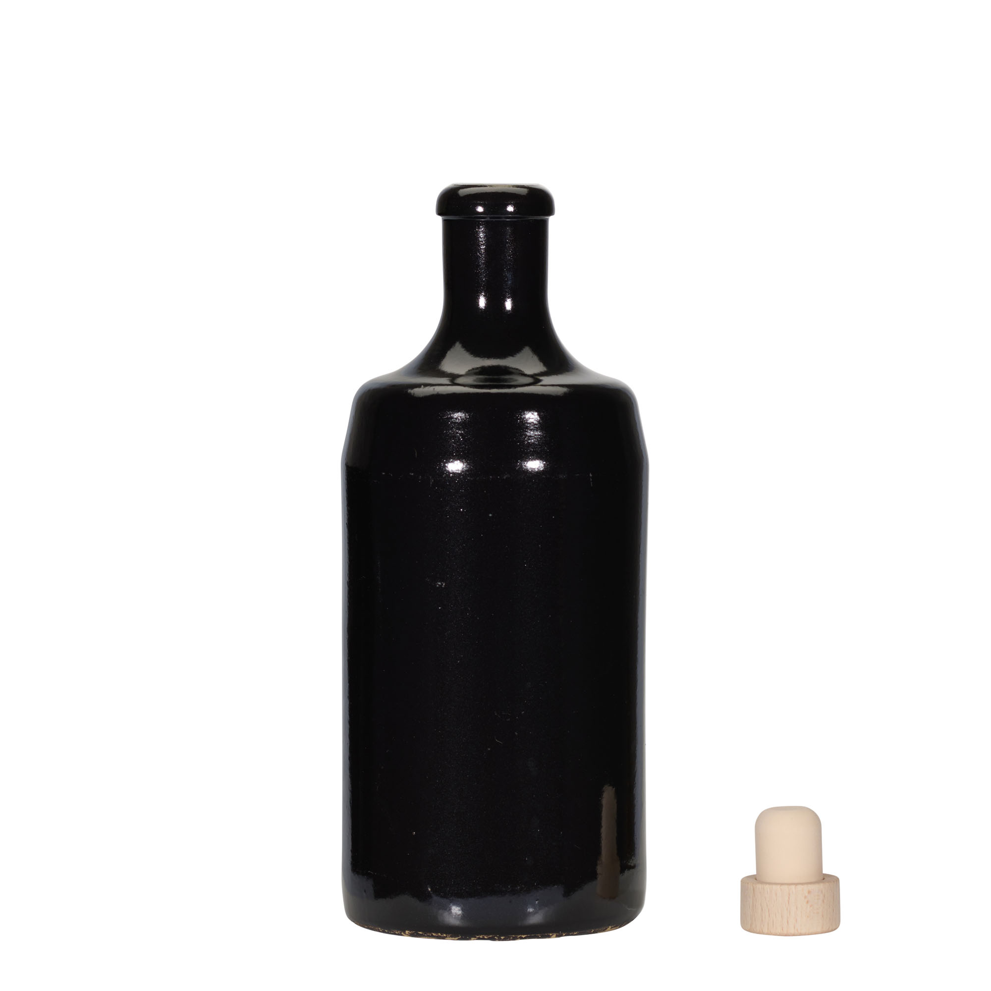 700 ml dzban gliniany 'Calvados, kamionka, czarny, wylew: korek