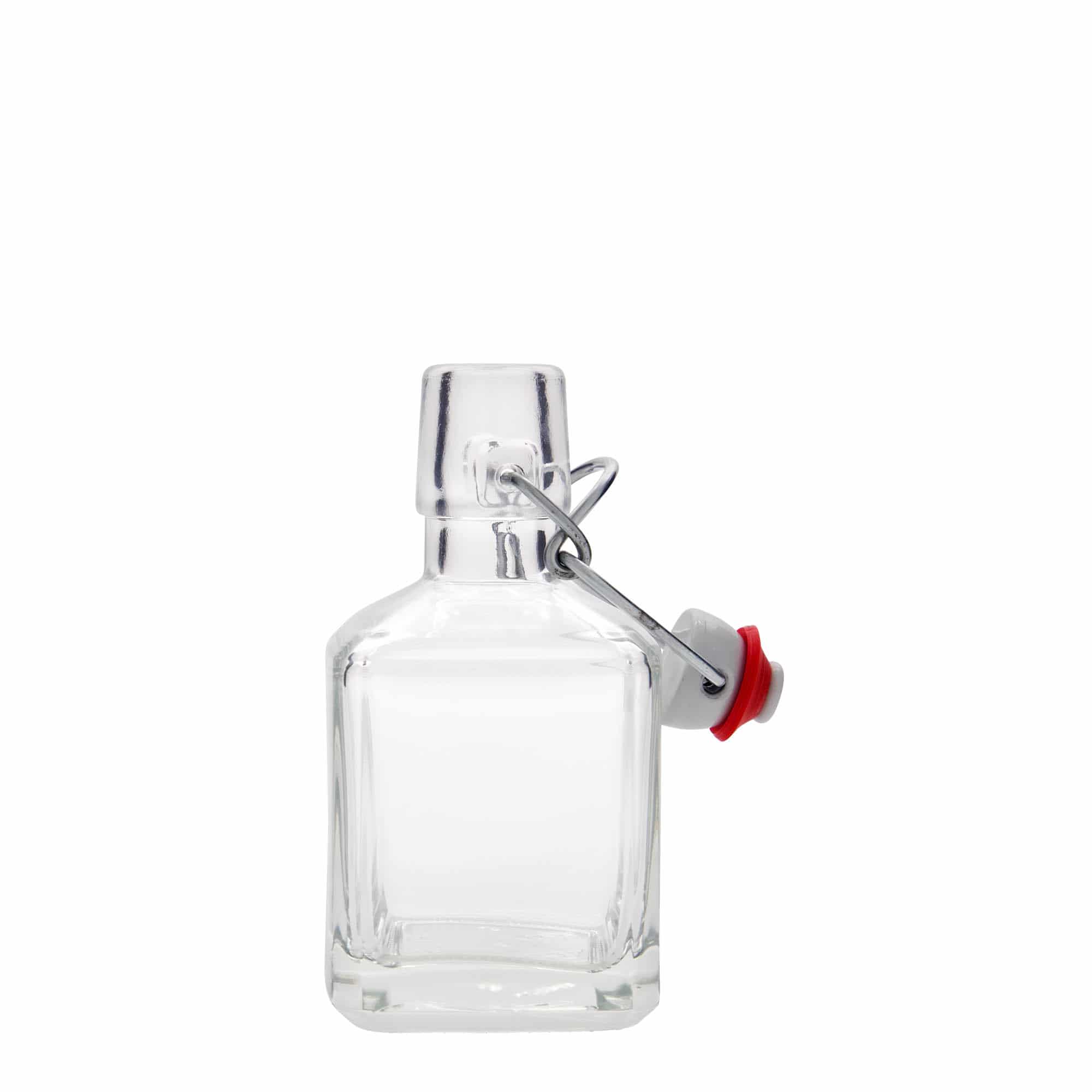200 ml szklana butelka „Kubica”, kwadratowa, otwór: zamknięcie na zatrzask 200 ml szklana butelka „Kubica”, kwadratowa, otwór: zamknięcie na zatrzask