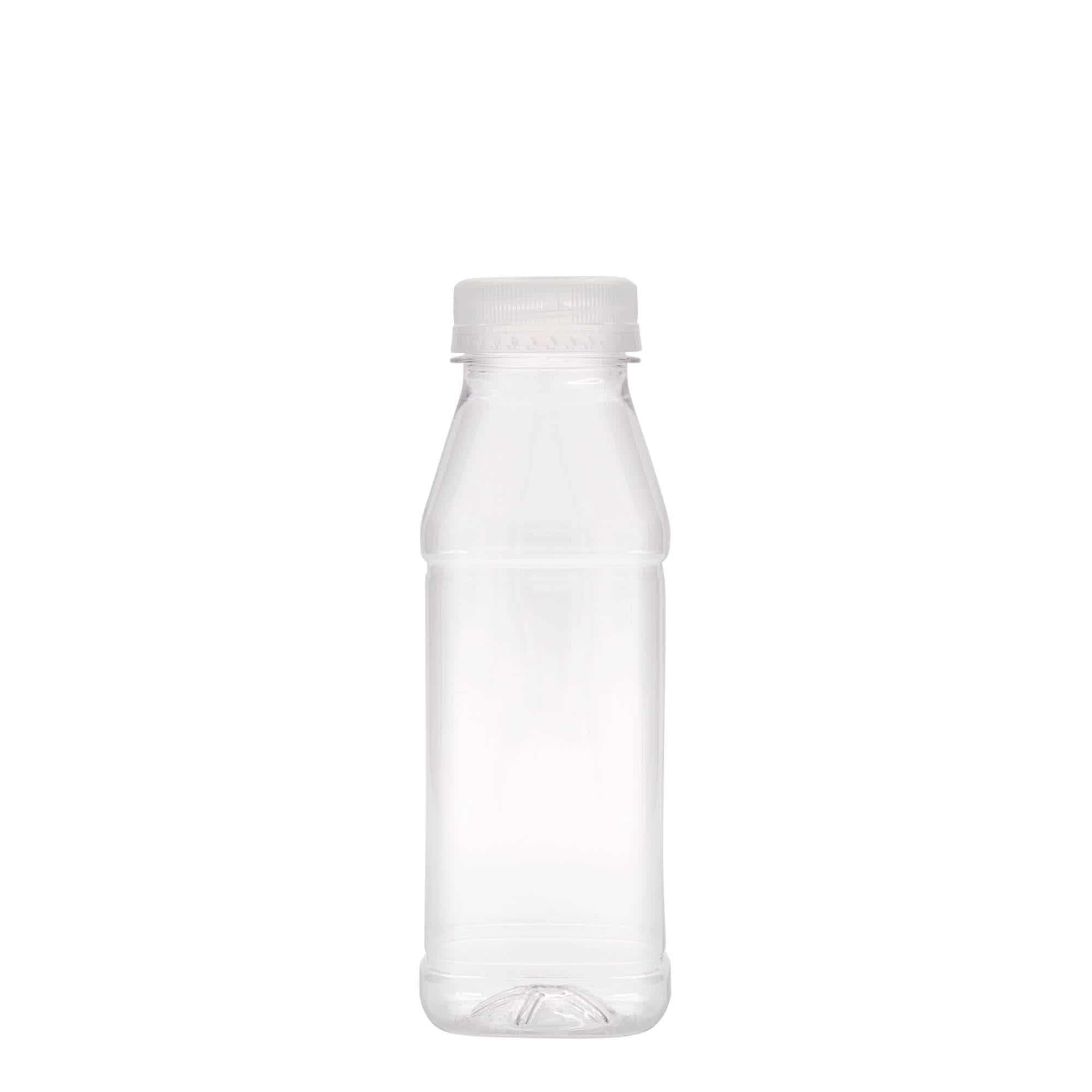 330 ml butelka PET 'Milk and Juice Carre', kwadratowa, tworzywo sztuczne, zamknięcie: 38 mm