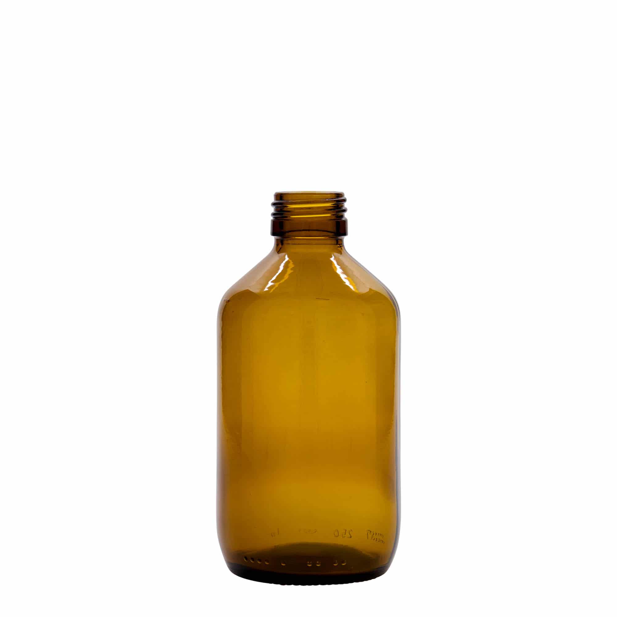 250 ml butelka farmaceutyczna, kolor brązowy, szkło, zamknięcie: PP 28