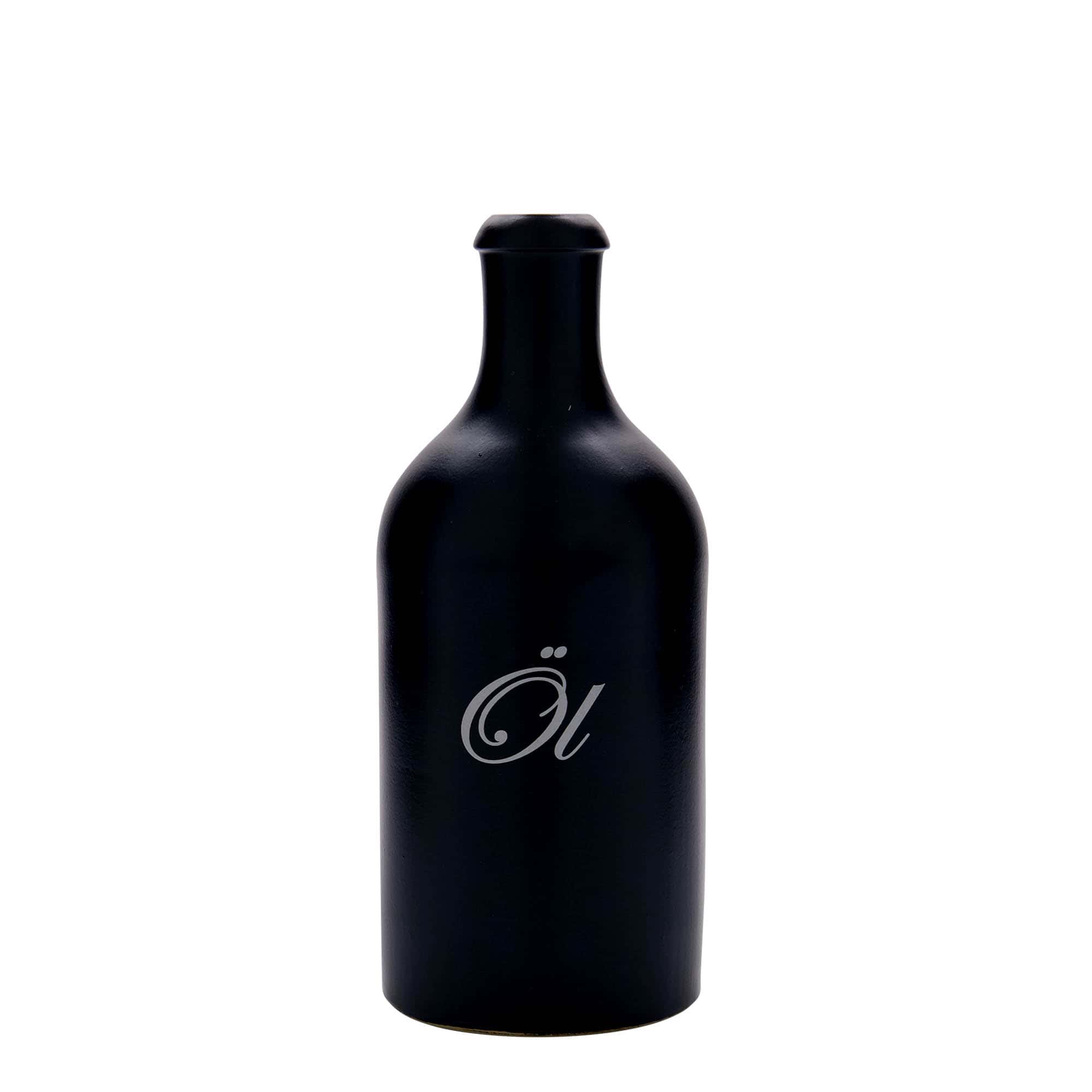 500 ml gliniany dzbanek, wzór: olej, kamionka, kolor czarny, zamknięcie: korek