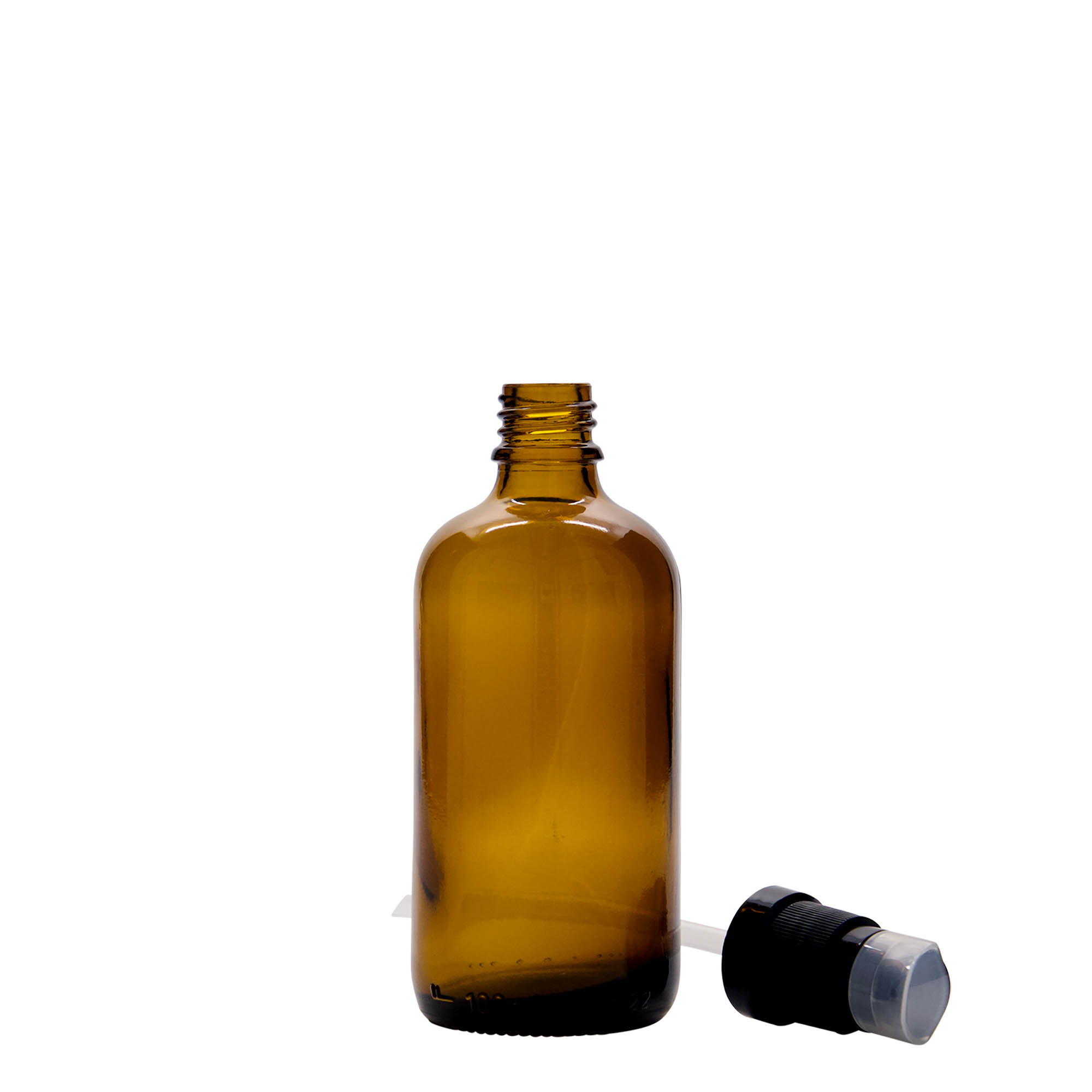 100 ml butelka medyczna z pompką do lotionu, szkło, brązowa, gwint: DIN 18