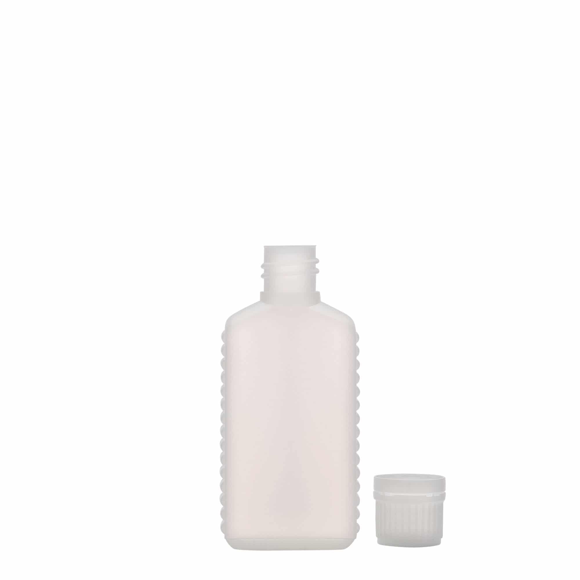 50 ml butelka kanister, prostokątna, tworzywo sztuczne HDPE, kolor naturalny, zamknięcie: DIN 18