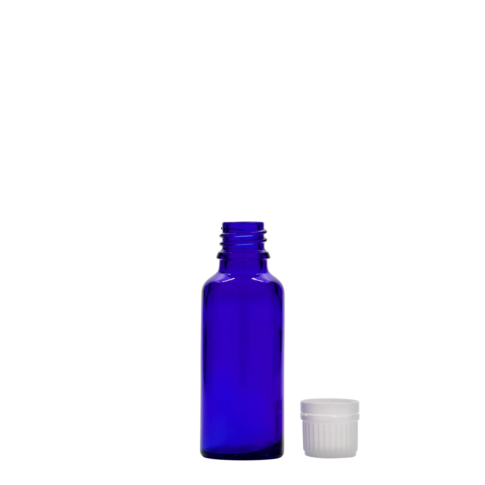 30 ml butelka medyczna, szkło, królewski niebieski, gwint: DIN 18 30 ml butelka medyczna, szkło, królewski niebieski, gwint: DIN 18