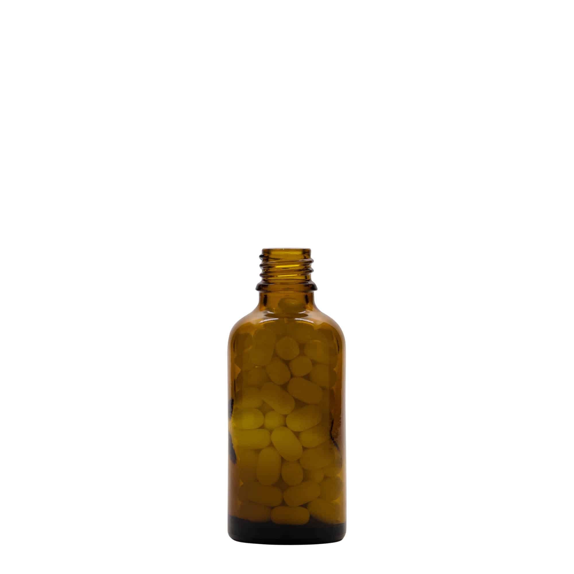 50 ml butelka farmaceutyczna, szkło, kolor brązowy, zamknięcie: DIN 18