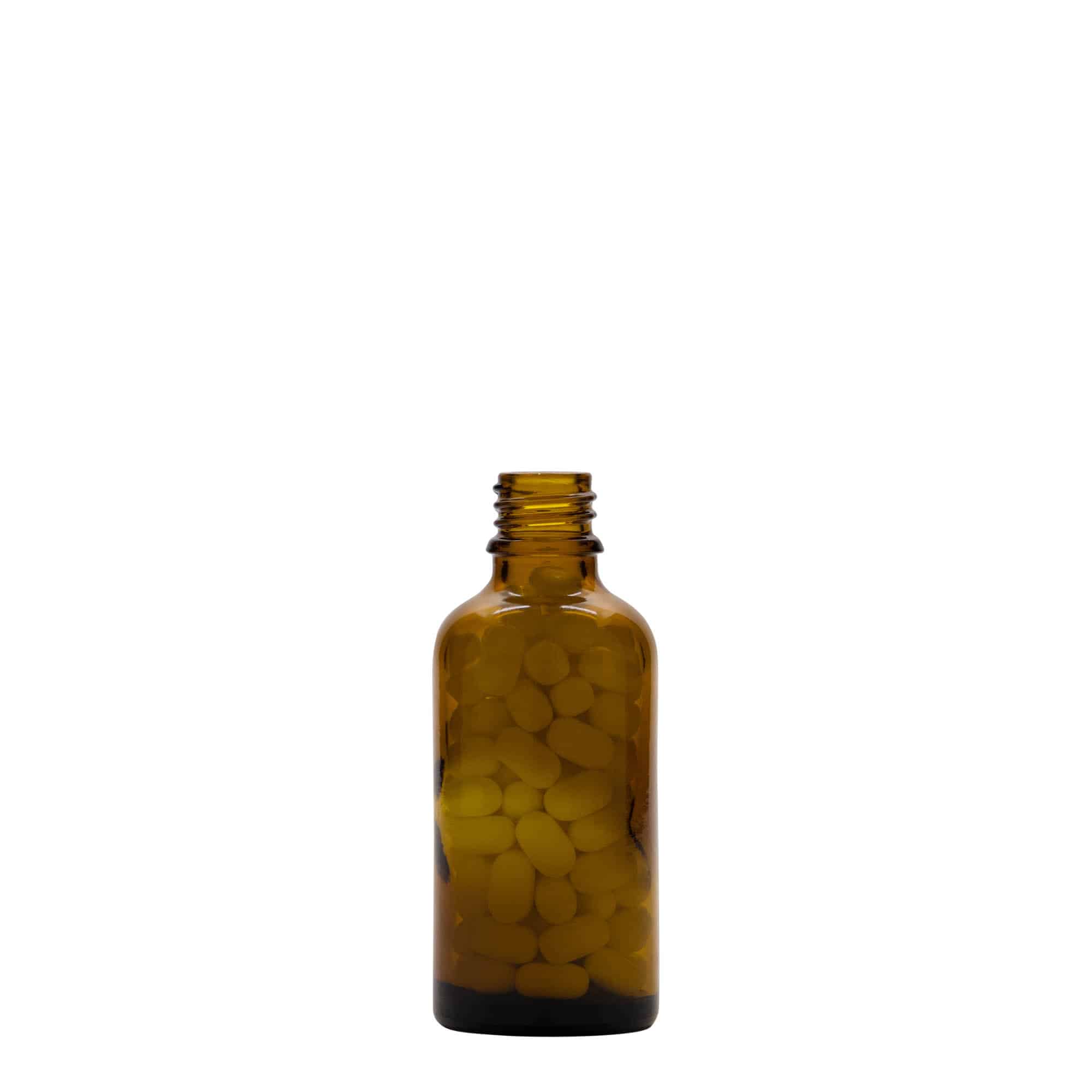 50 ml butelka medyczna, szkło, brązowa, wylot: DIN 18 50 ml butelka medyczna, szkło, brązowa, wylot: DIN 18
