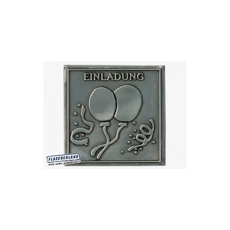 Etykieta cynowa 'Zaproszenie', kwadratowa, metal, kolor srebrny