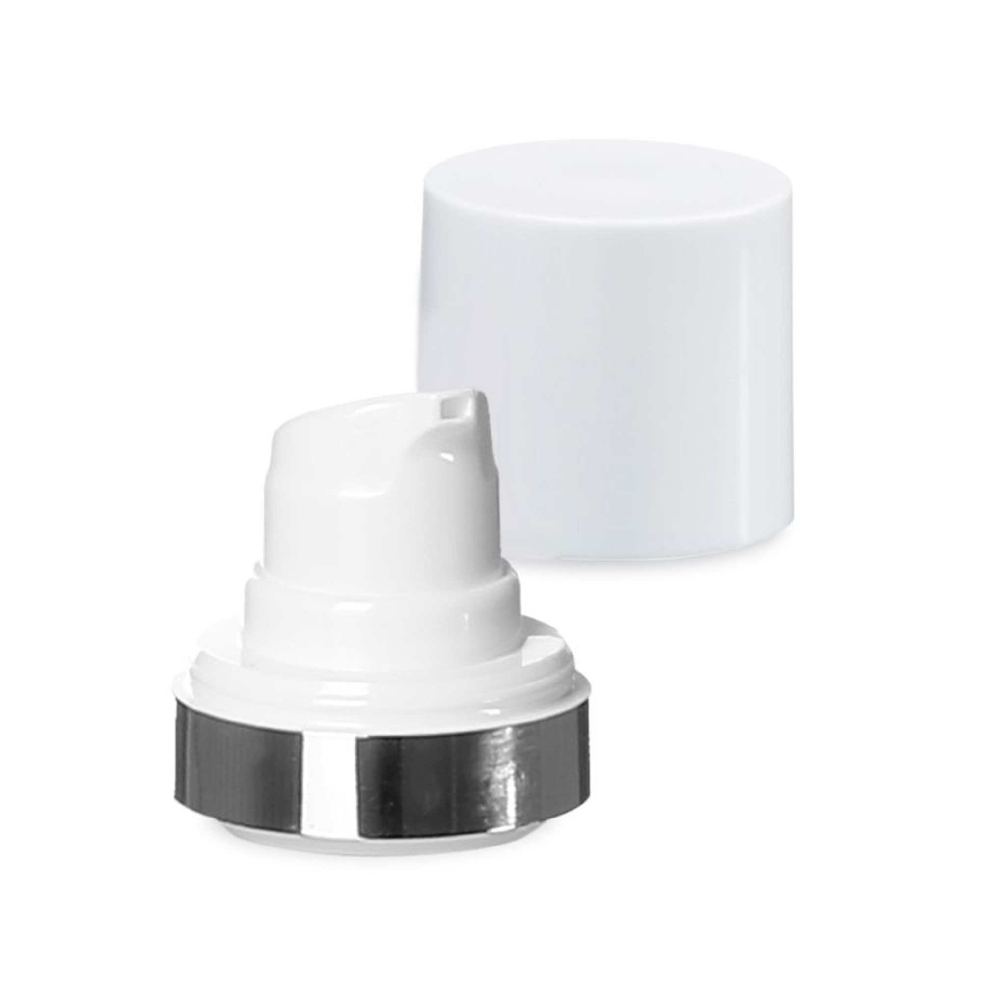 Głowica Airless Micro z srebrną krawędzią + biała, błyszcząca nasadka do wtyczki Głowica Airless Micro z srebrną krawędzią + biała, błyszcząca nasadka do wtyczki