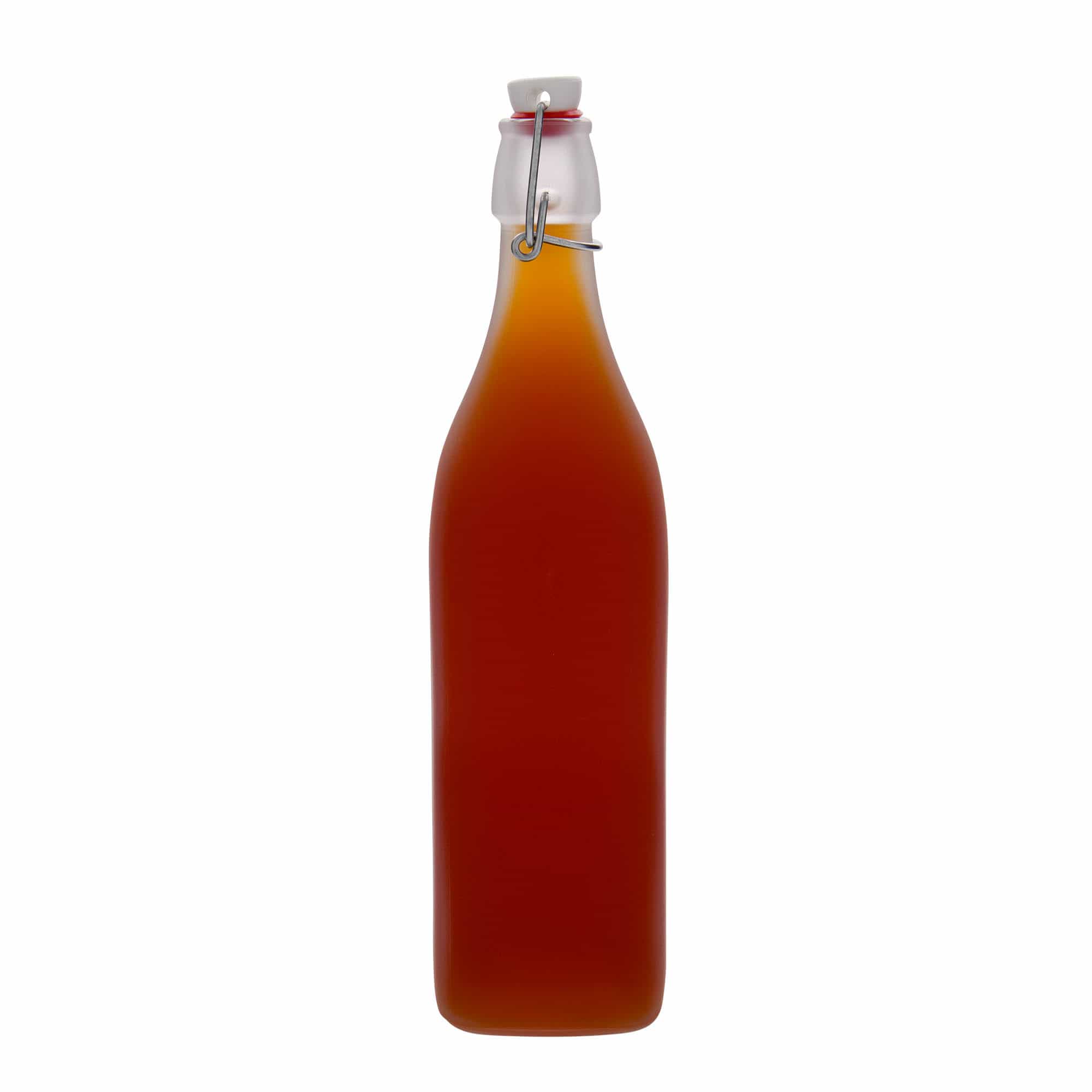 1.000 ml butelka szklana „Swing, kwadratowa, matowa, szyjka: zamknięcie na klips