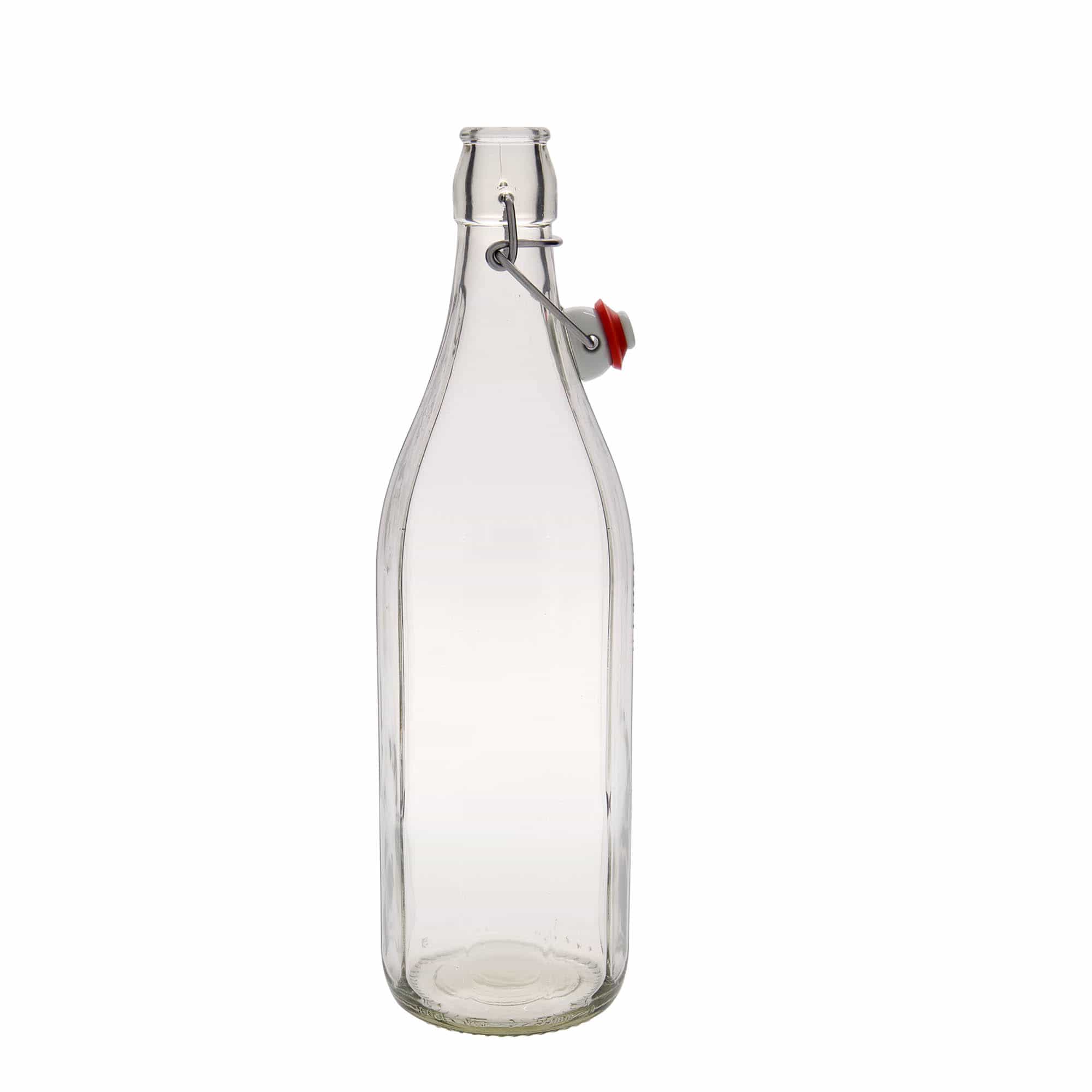 1.000 ml butelka szklana 'Bravo' #, dziesięciokątna, otwór: zamknięcie na klamrę