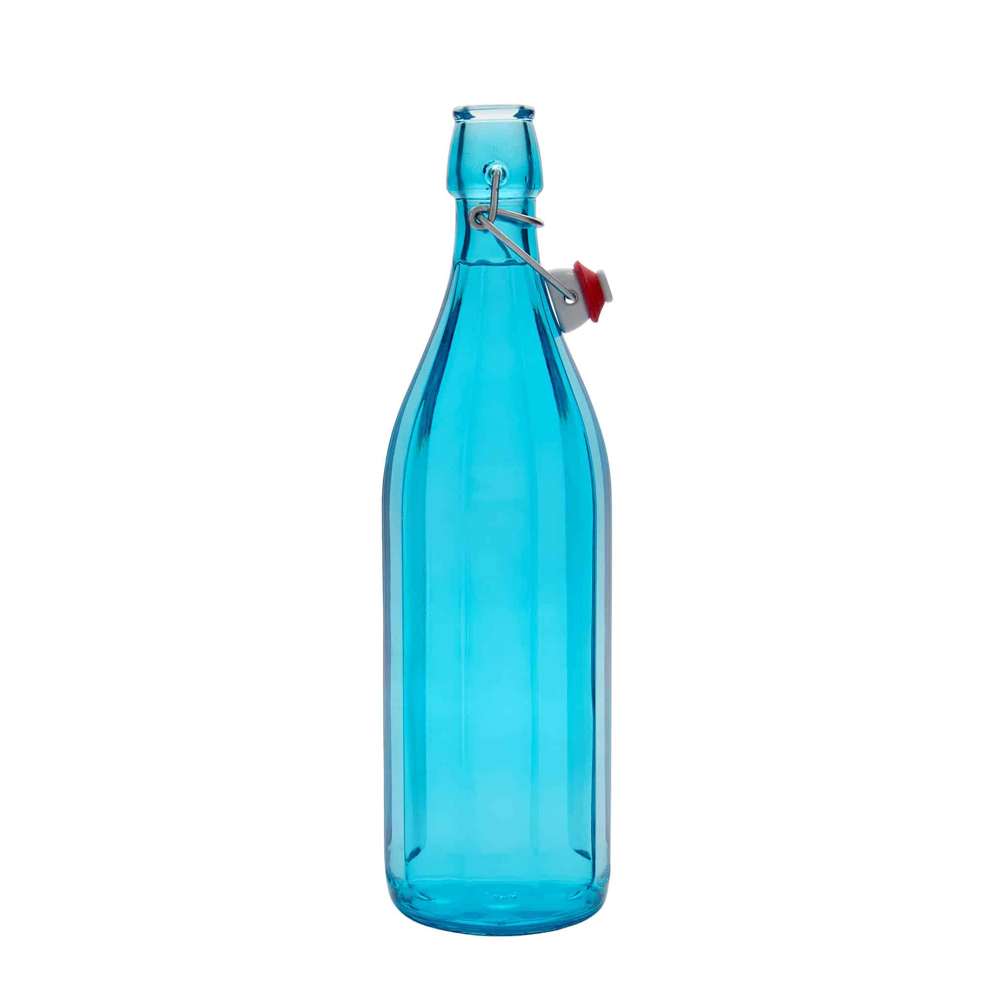 1000 ml butelka szklana 'Oxford', dziesięciokątna, kolor lazurowy, zamknięcie: Zamknięcie pałąkowe