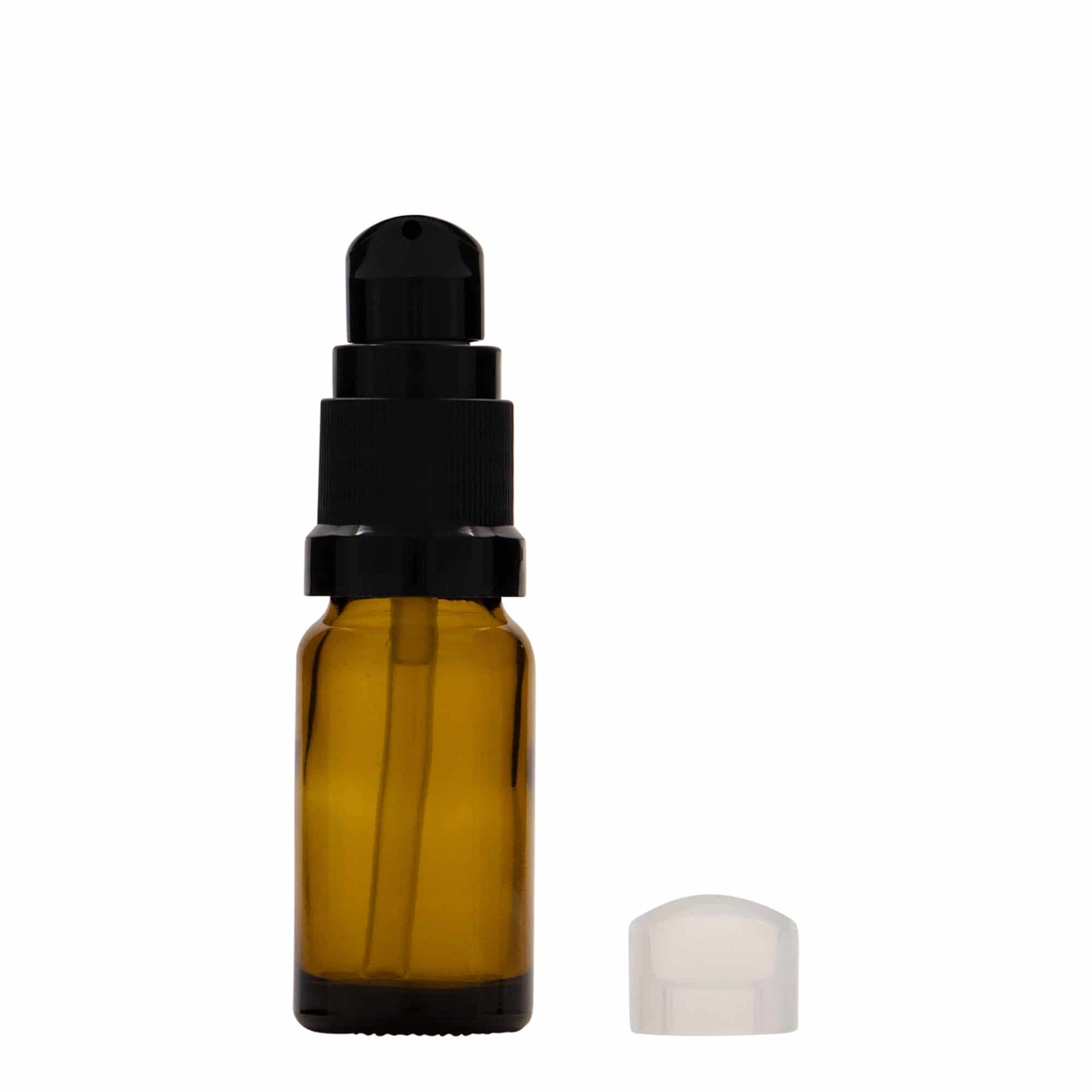 10 ml butelka farmaceutyczna z pompką do emulsji, szkło, kolor brązowy, zamknięcie: DIN 18