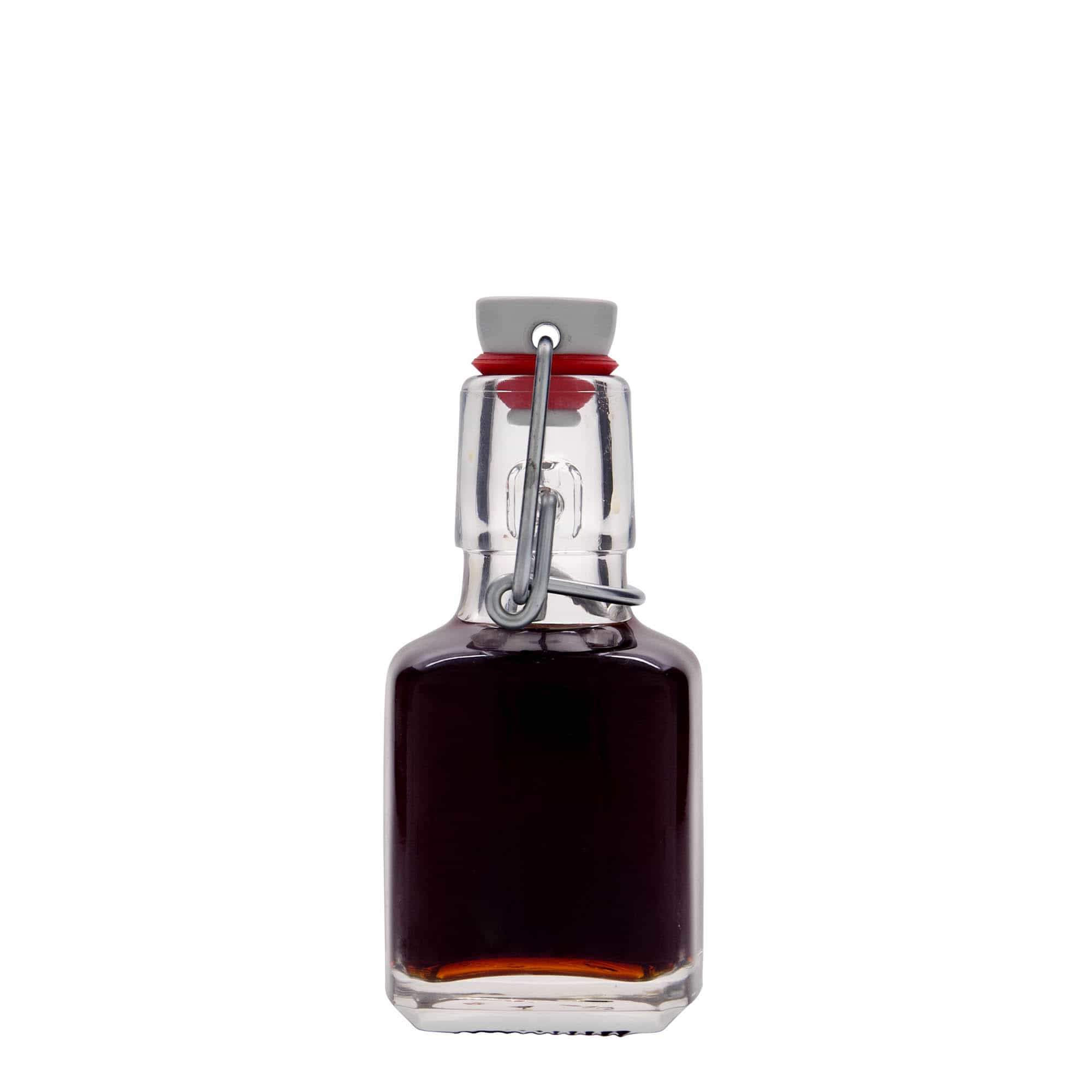100 ml butelka szklana „Kubica”, kwadratowa, wylot: zamknięcie na klamrę