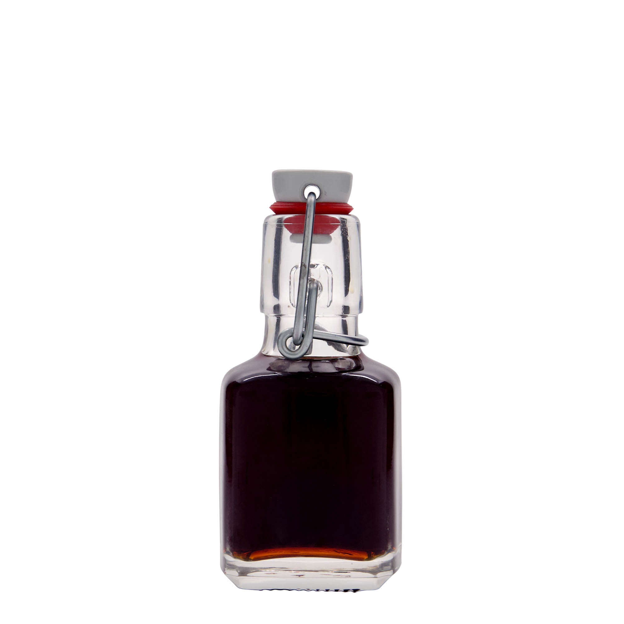 100 ml butelka szklana „Kubica”, kwadratowa, wylot: zamknięcie na klamrę 100 ml butelka szklana „Kubica”, kwadratowa, wylot: zamknięcie na klamrę