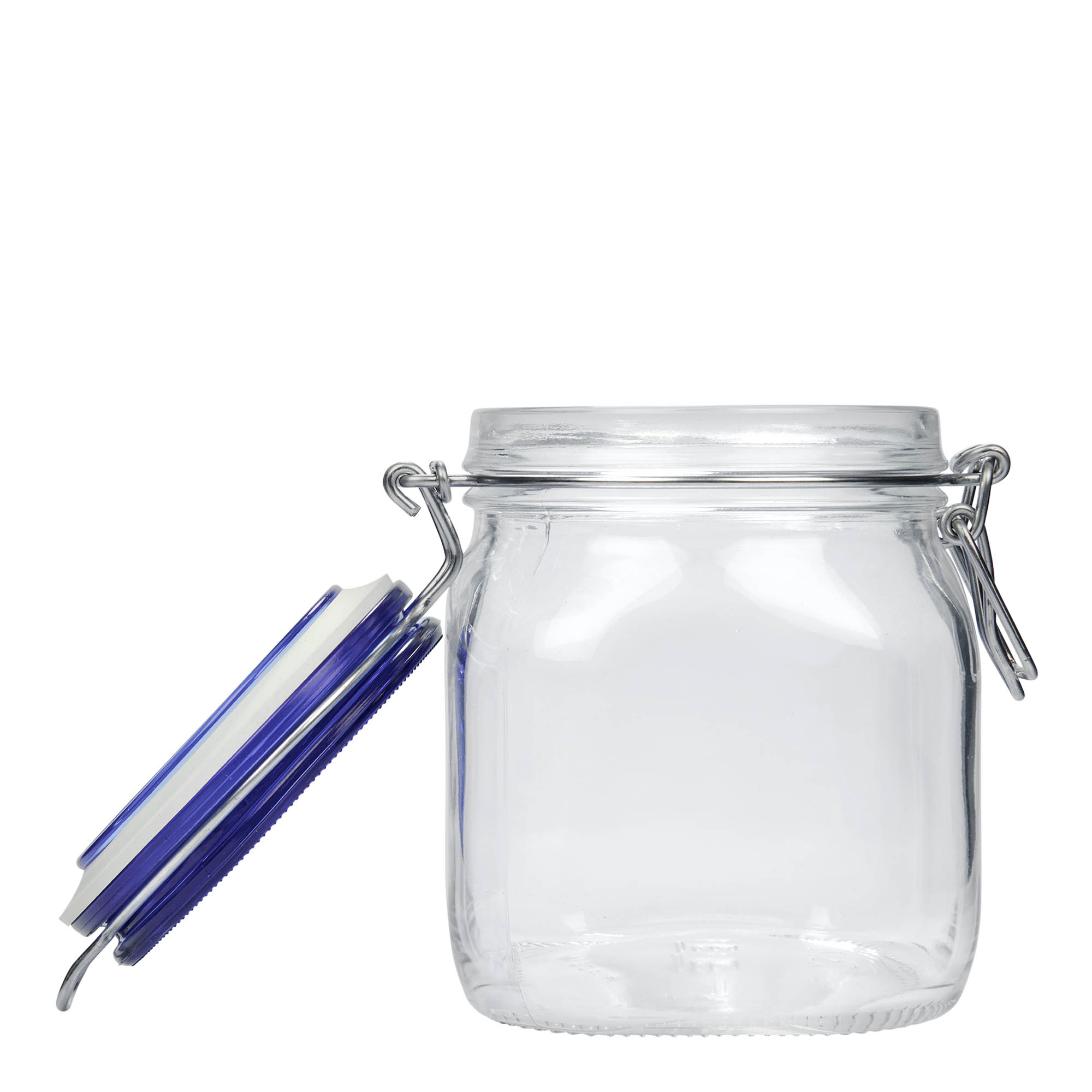 750 ml słoik z drucianym zamknięciem „Fido” z niebieską pokrywką, kwadratowy, otwór: zamknięcie drucianym zamkiem 750 ml słoik z drucianym zamknięciem „Fido” z niebieską pokrywką, kwadratowy, otwór: zamknięcie drucianym zamkiem