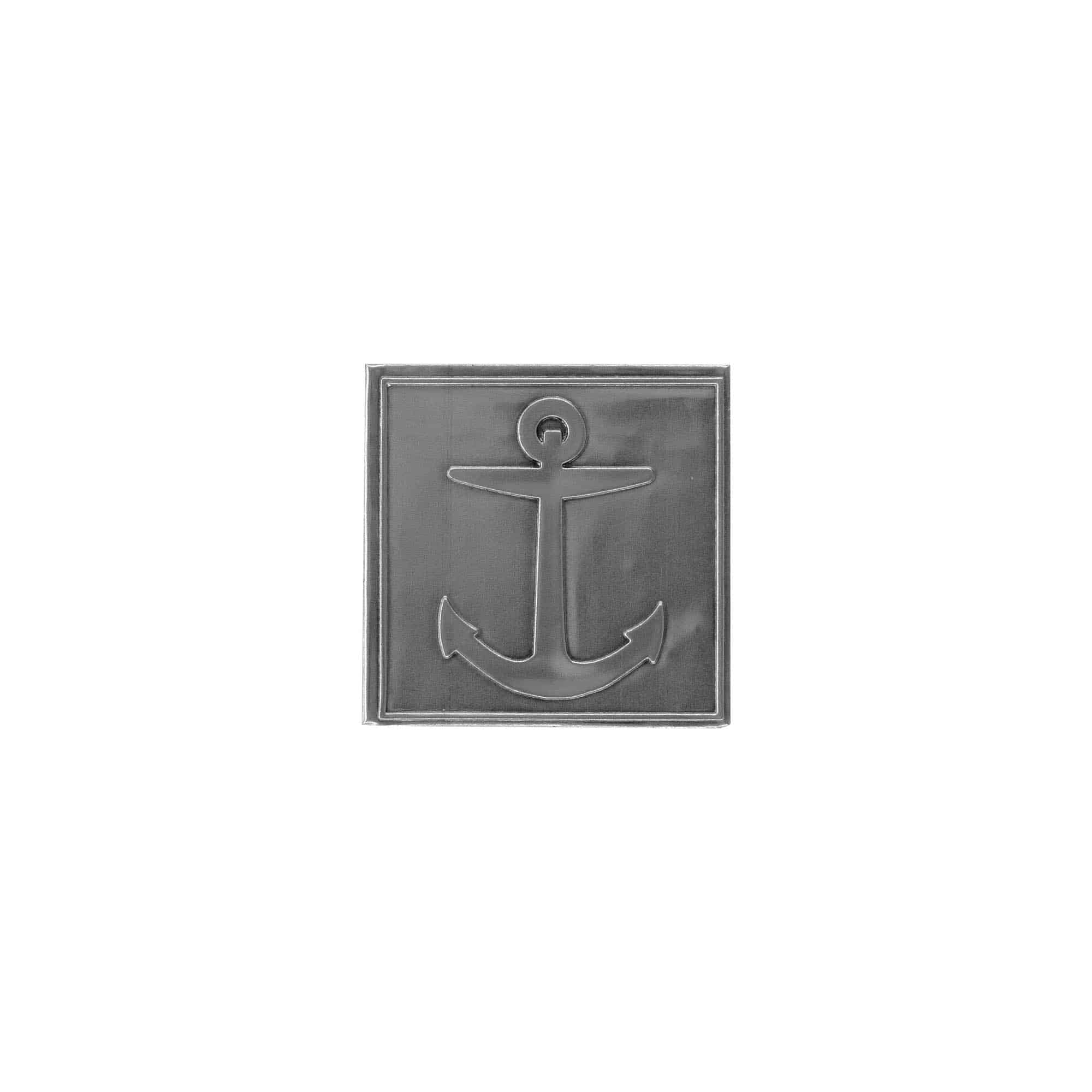 Etykieta cynowa 'Kotwica', kwadratowa, metal, kolor srebrny