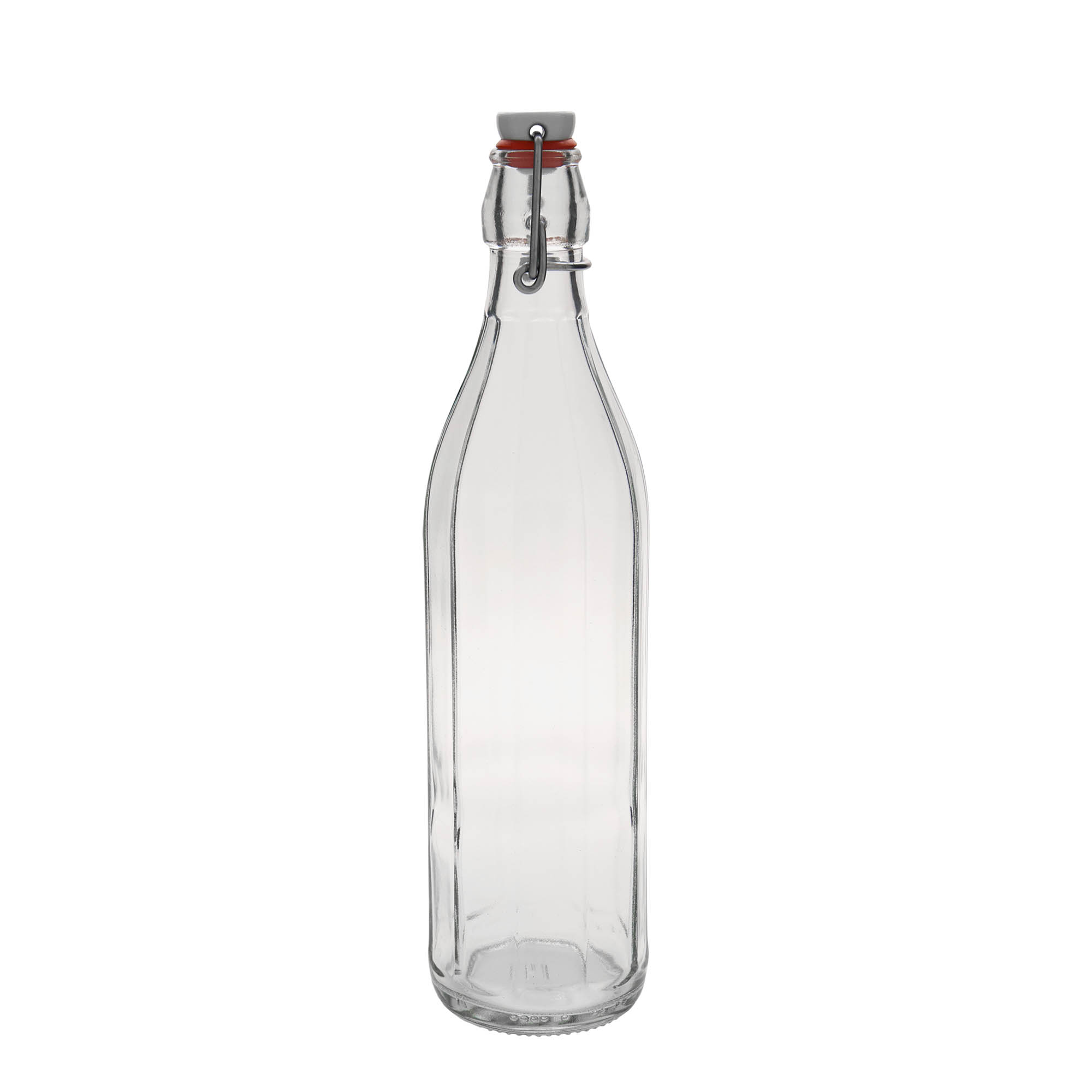 750 ml butelka szklana 'Bravo', dziesięciokątna, wylot: zamknięcie na klamrę