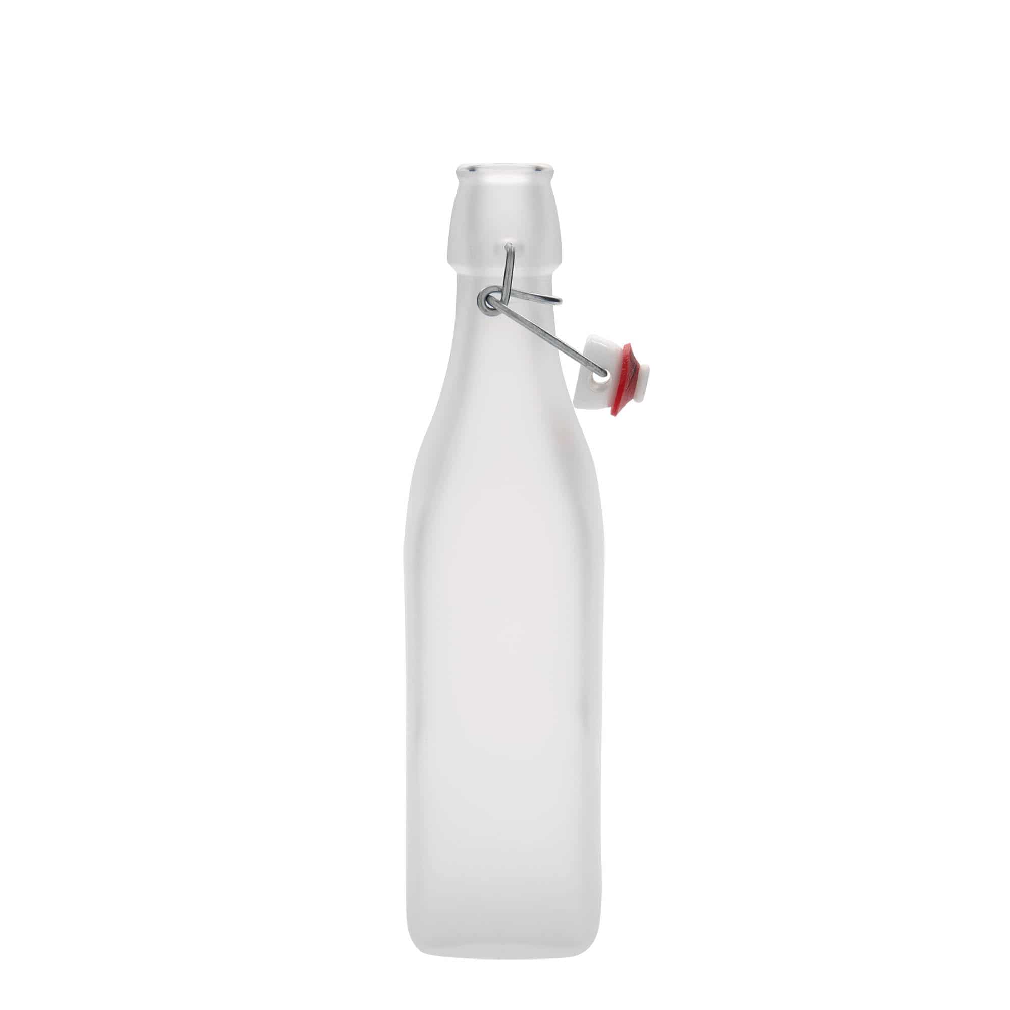 500 ml butelka szklana 'Swing', kwadratowa, kolor biały, zamknięcie: Zamknięcie pałąkowe