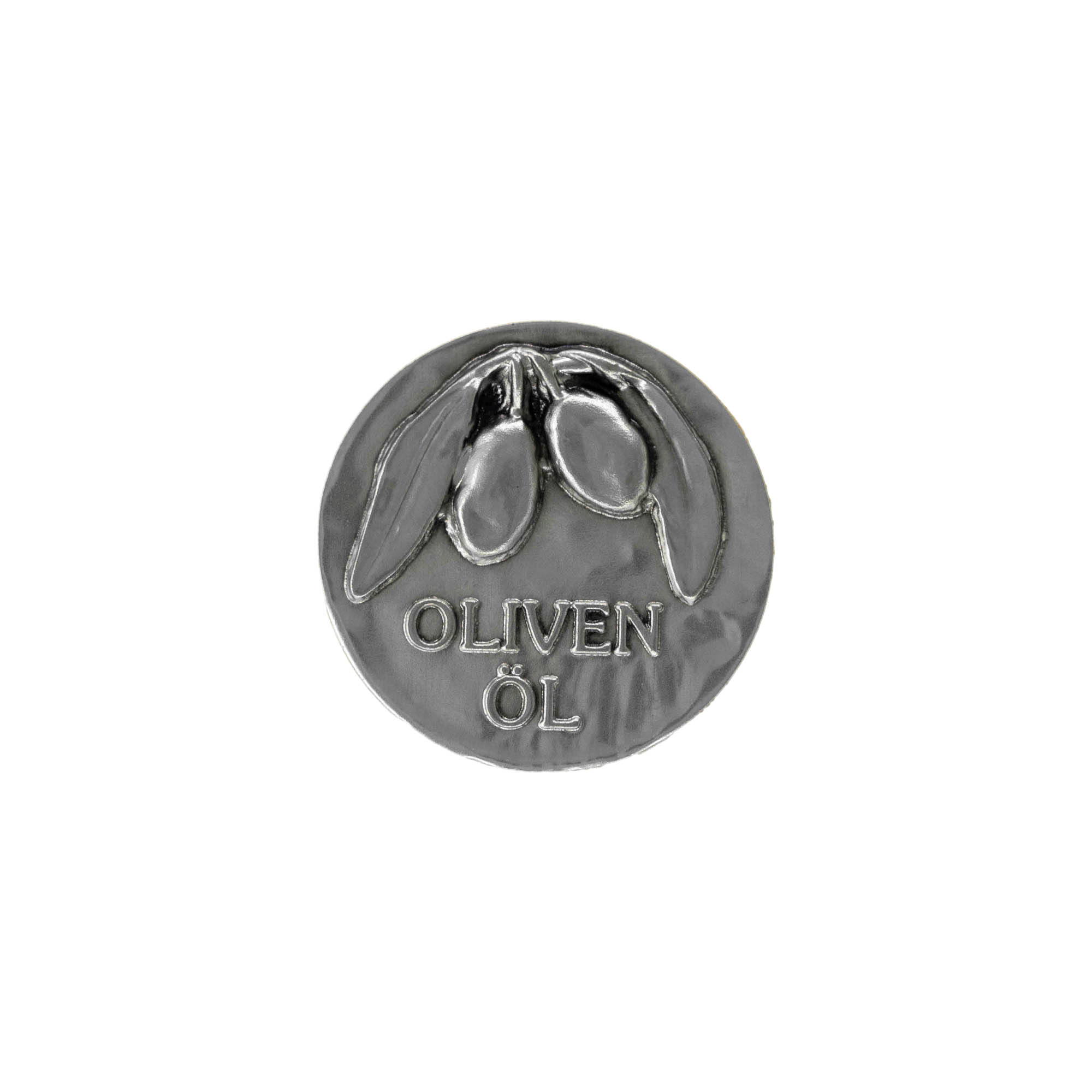 Etykieta cynkowa „Oliwa z oliwek”, metal, srebrna Etykieta cynkowa „Oliwa z oliwek”, metal, srebrna