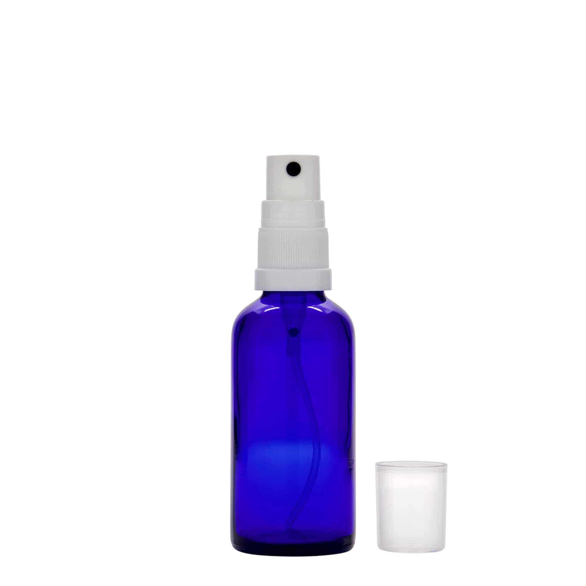 50 ml butelka farmaceutyczna z rozpylaczem, szkło, kolor błękit królewski, zamknięcie: DIN 18