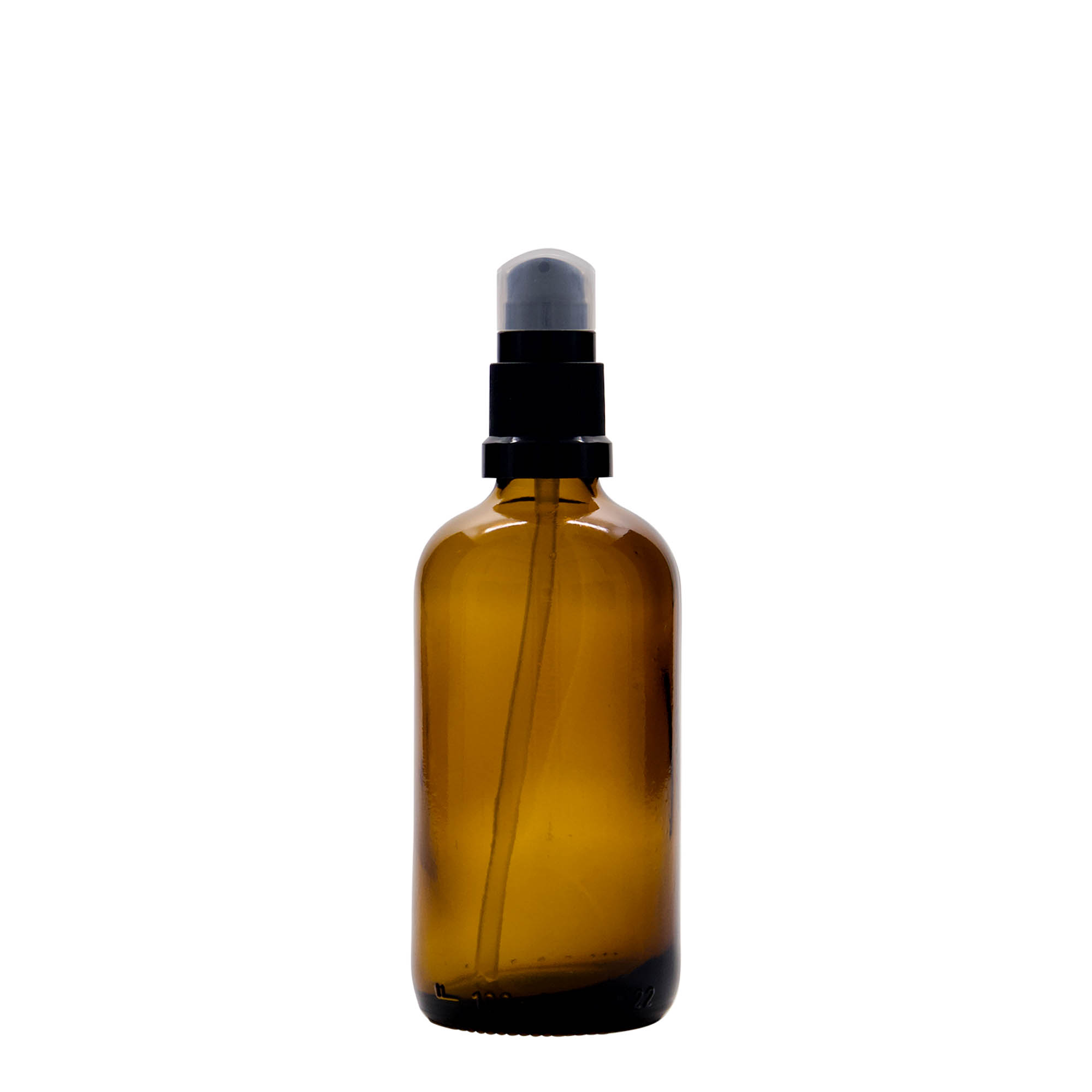 100 ml butelka medyczna z pompką do lotionu, szkło, brązowa, gwint: DIN 18