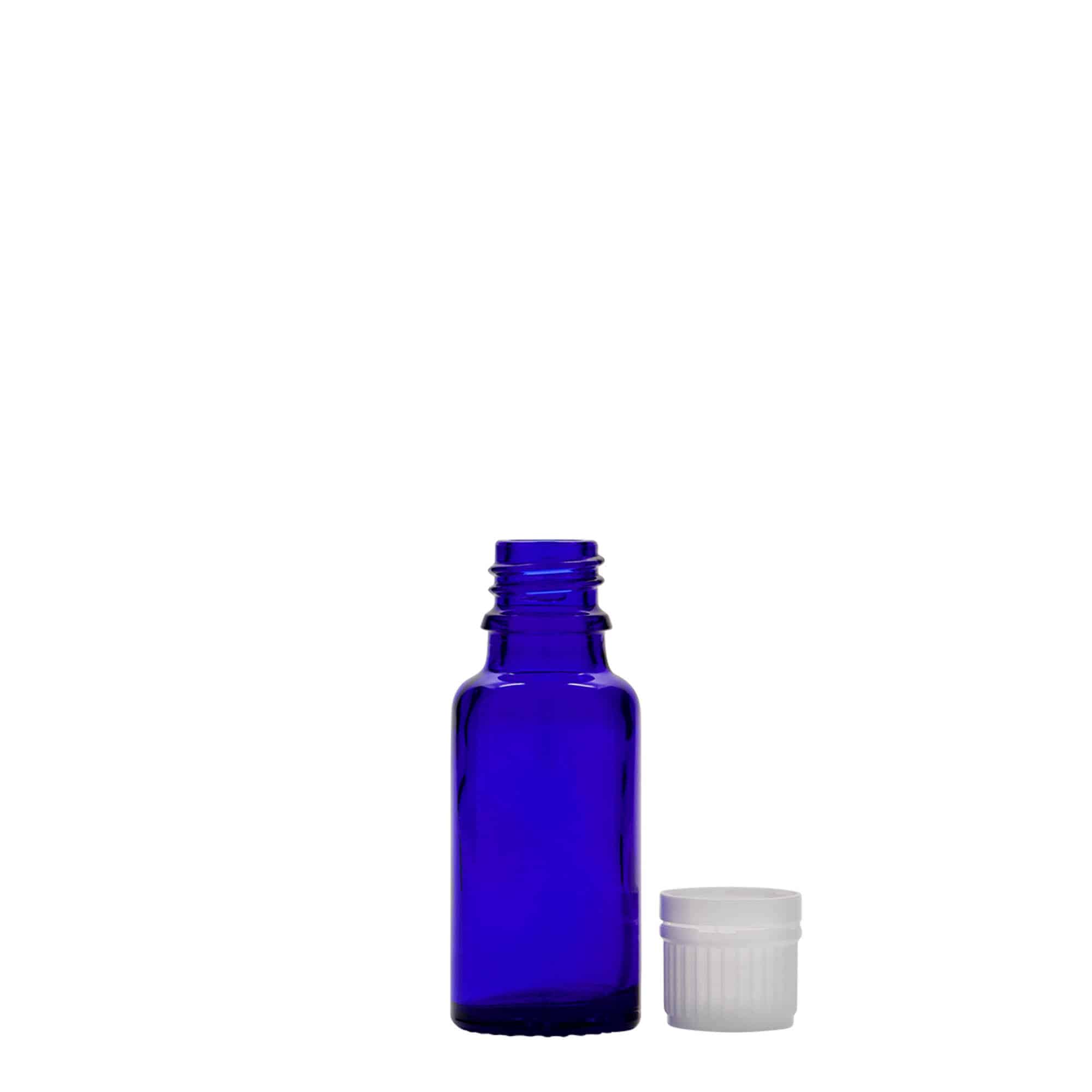 20 ml butelka farmaceutyczna, szkło, kolor błękit królewski, zamknięcie: DIN 18