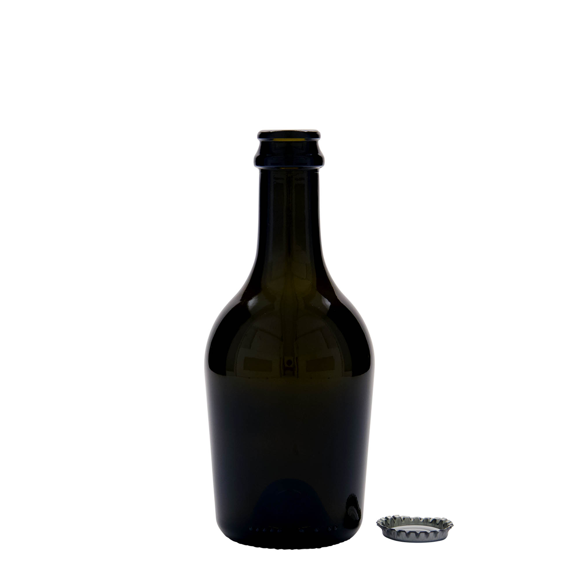 330 ml butelka na piwo/szampana „Butterfly”, szkło, antyczny zielony, szyjka: kapsel koronowy