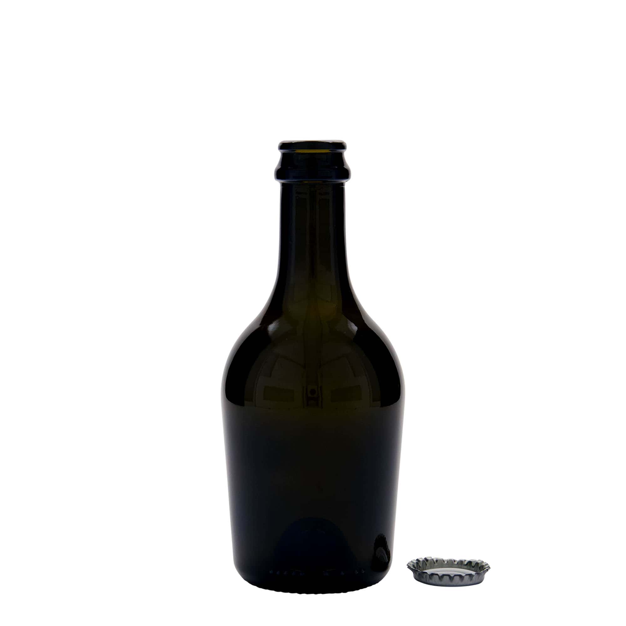 330 ml butelka na piwo/szampana „Butterfly”, szkło, antyczny zielony, szyjka: kapsel koronowy
