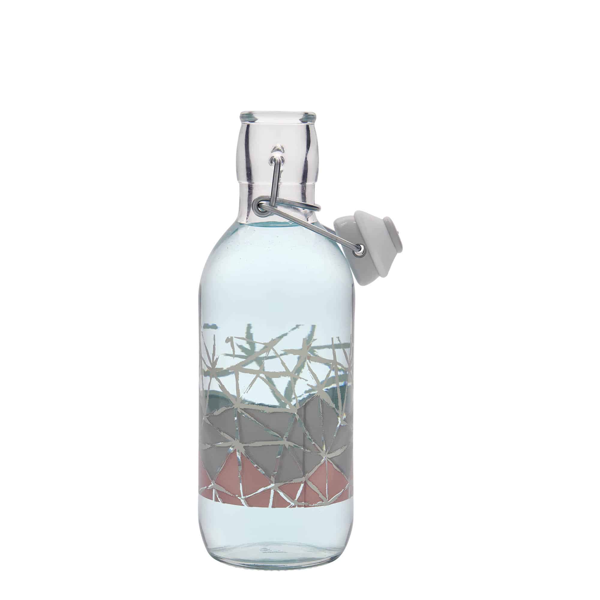 500 ml butelka szklana 'Emilia', wzór: manolibera rosa, zamknięcie: Zamknięcie pałąkowe 500 ml butelka szklana 'Emilia', wzór: manolibera rosa, zamknięcie: Zamknięcie pałąkowe