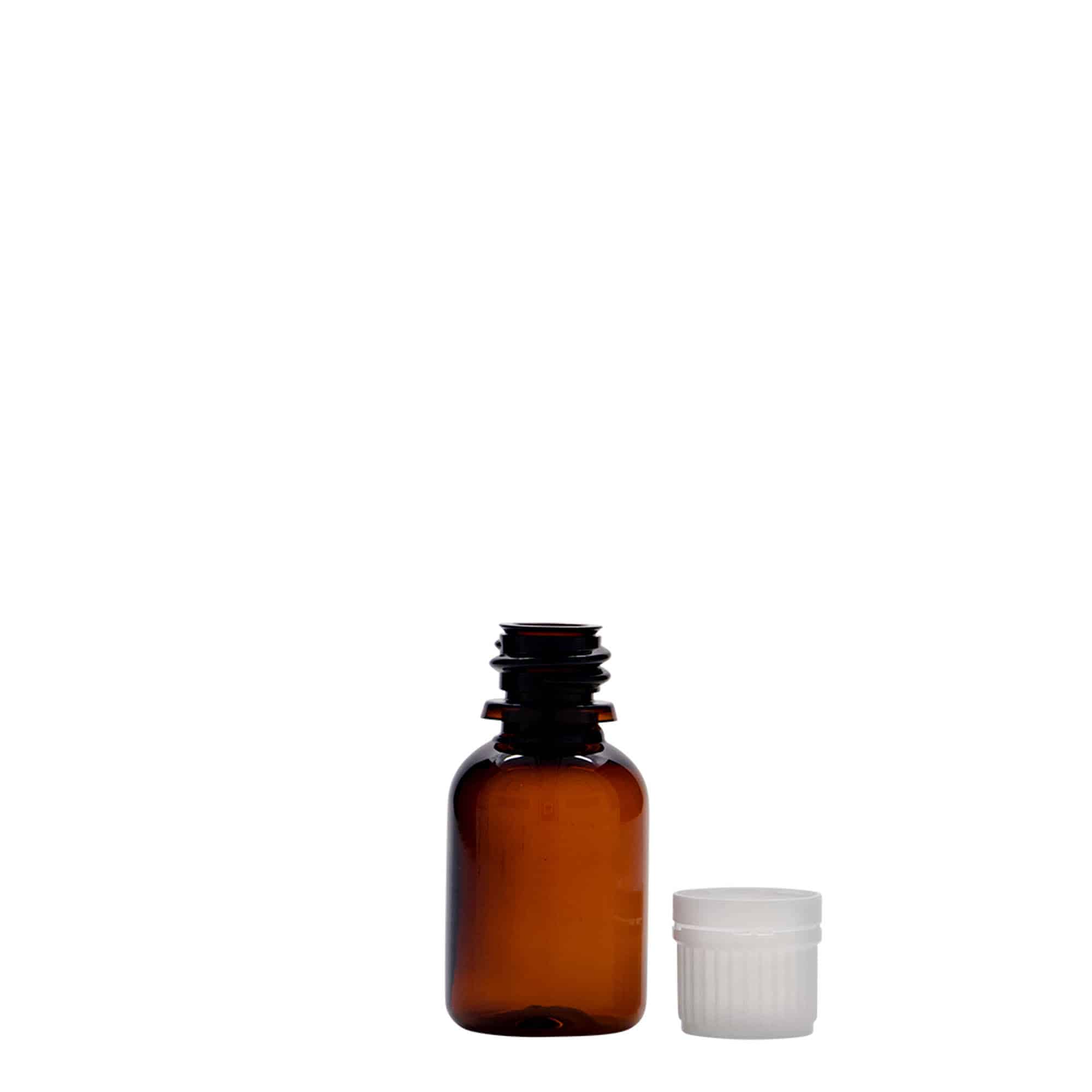 20 ml butelka medyczna PET „Easy Living”, brązowa, plastik, szyjka: DIN 18