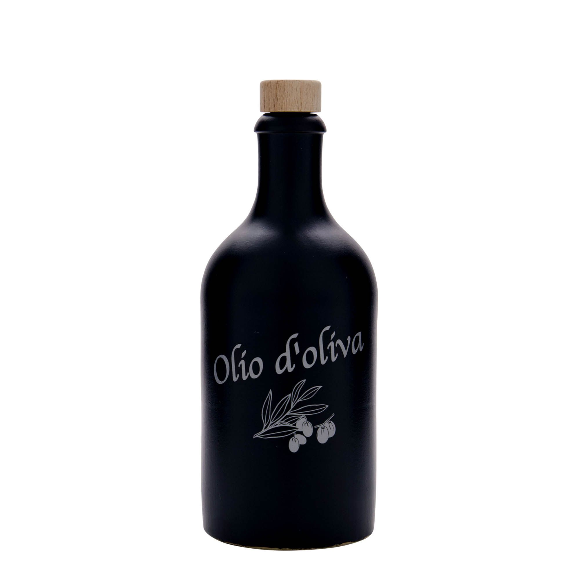 500 ml dzbanek na olej, motyw: Olio d'Oliva, kamionka, czarny, wylew: korek