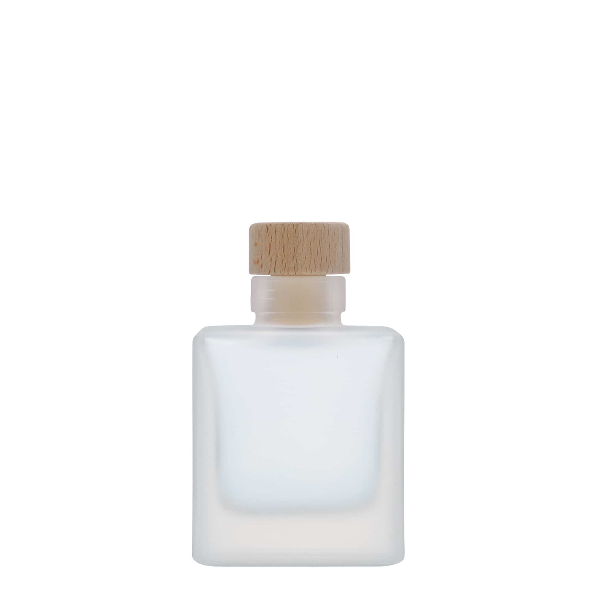 100 ml butelka szklana 'Cube', kwadratowa, matowa, zamknięcie: korek