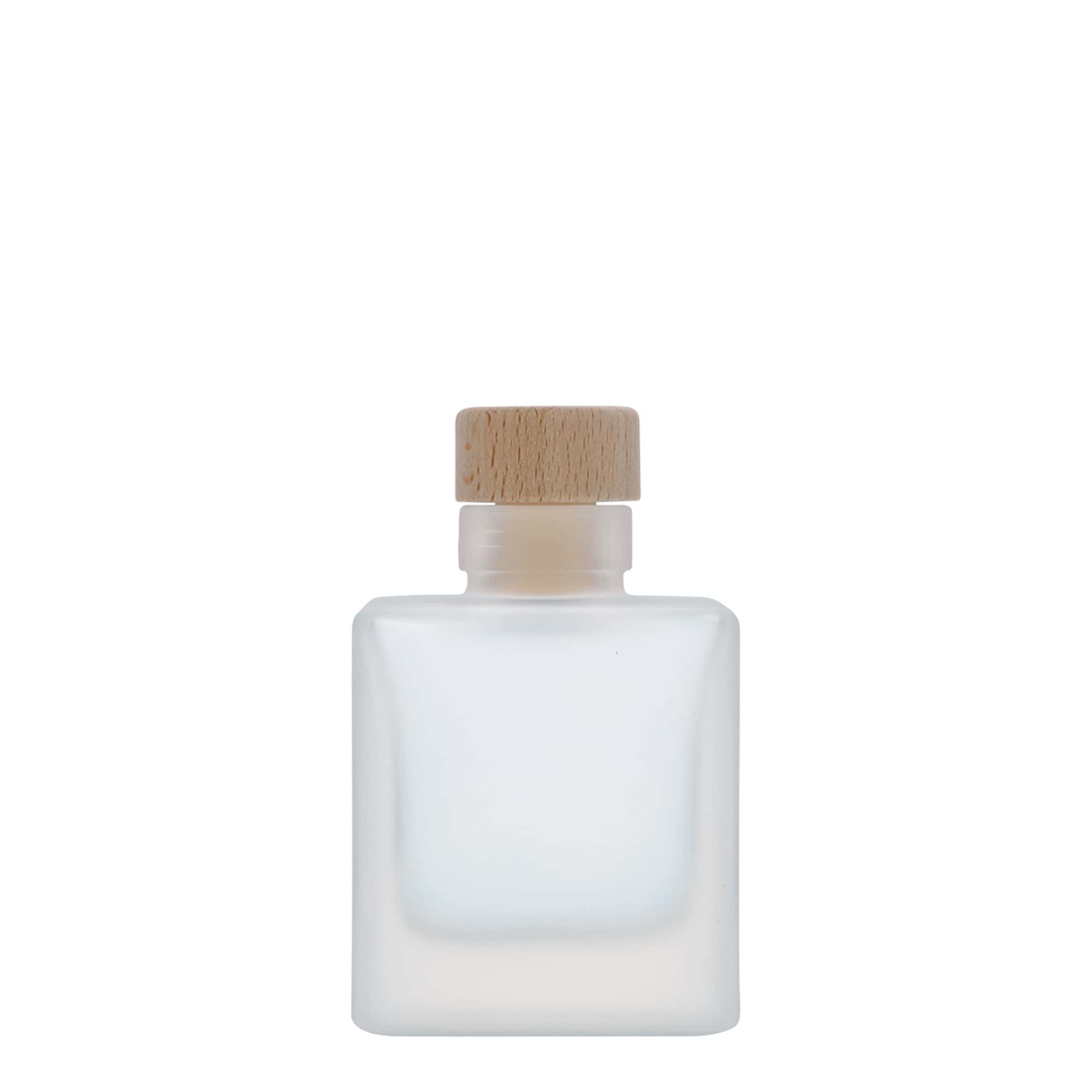 100 ml szklana butelka „Cube”, kwadratowa, matowa, szyjka: korek 100 ml szklana butelka „Cube”, kwadratowa, matowa, szyjka: korek