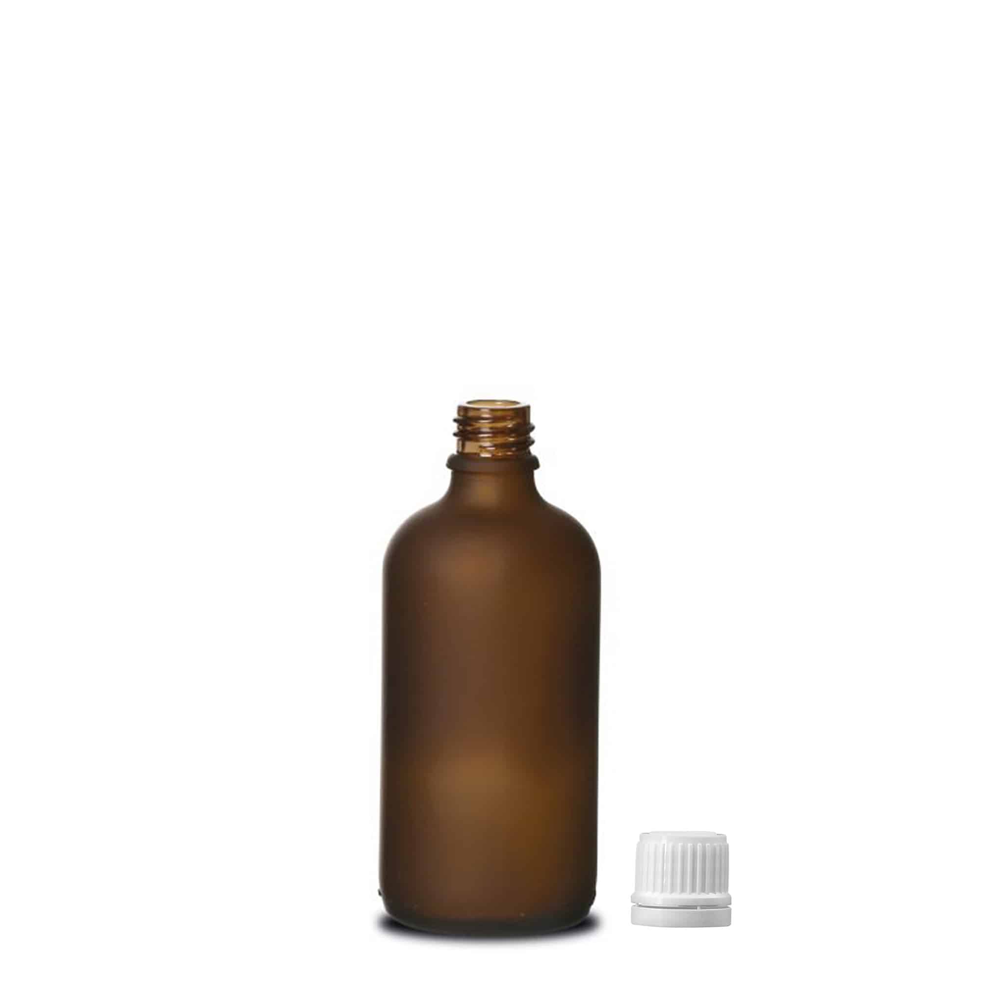 100 ml butelka medyczna, szkło, brązowe matowe, gwint: DIN 18