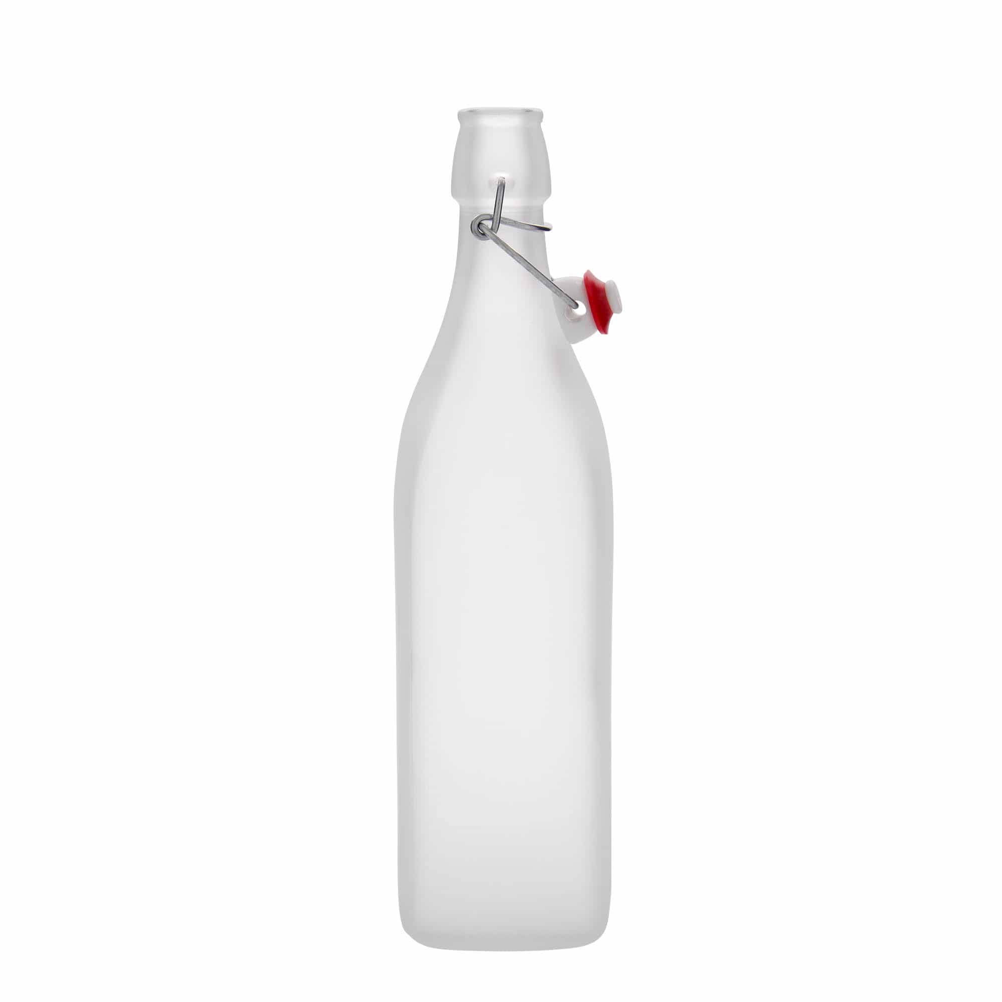 1000 ml butelka szklana 'Swing', kwadratowa, kolor biały, zamknięcie: Zamknięcie pałąkowe