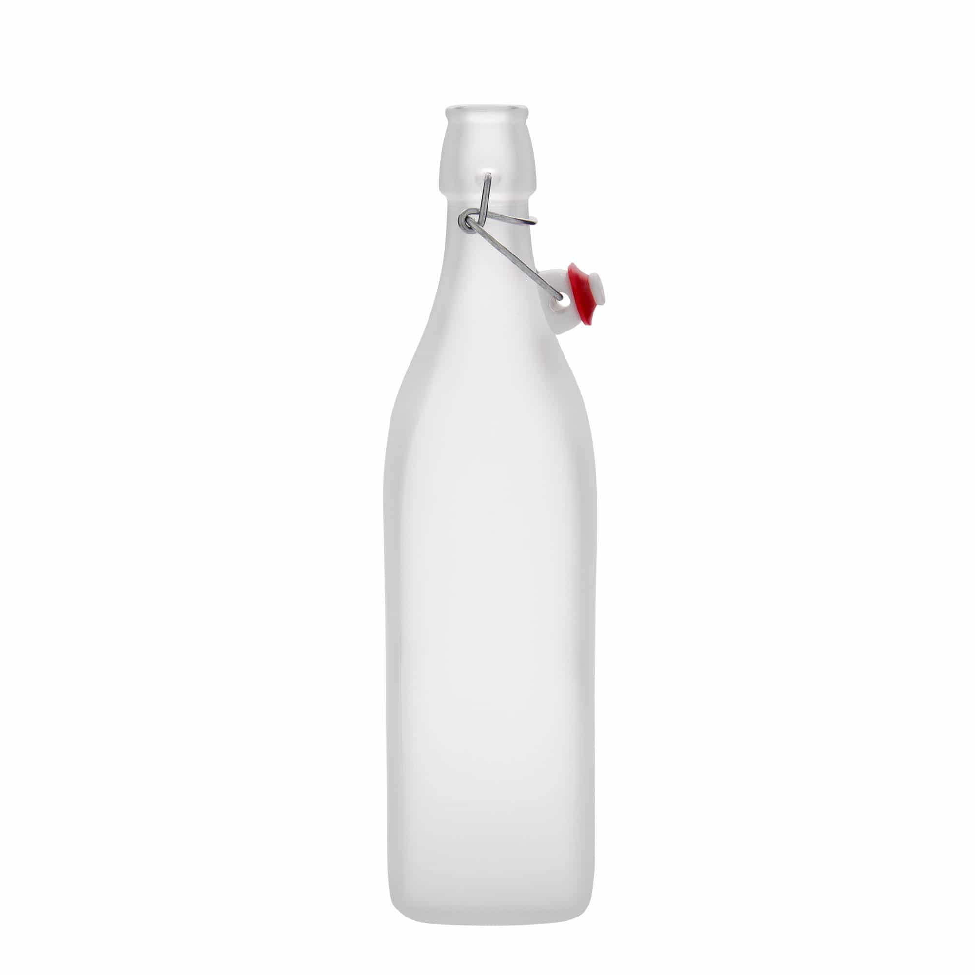 1.000 ml butelka szklana „Swing, kwadratowa, matowa, szyjka: zamknięcie na klips