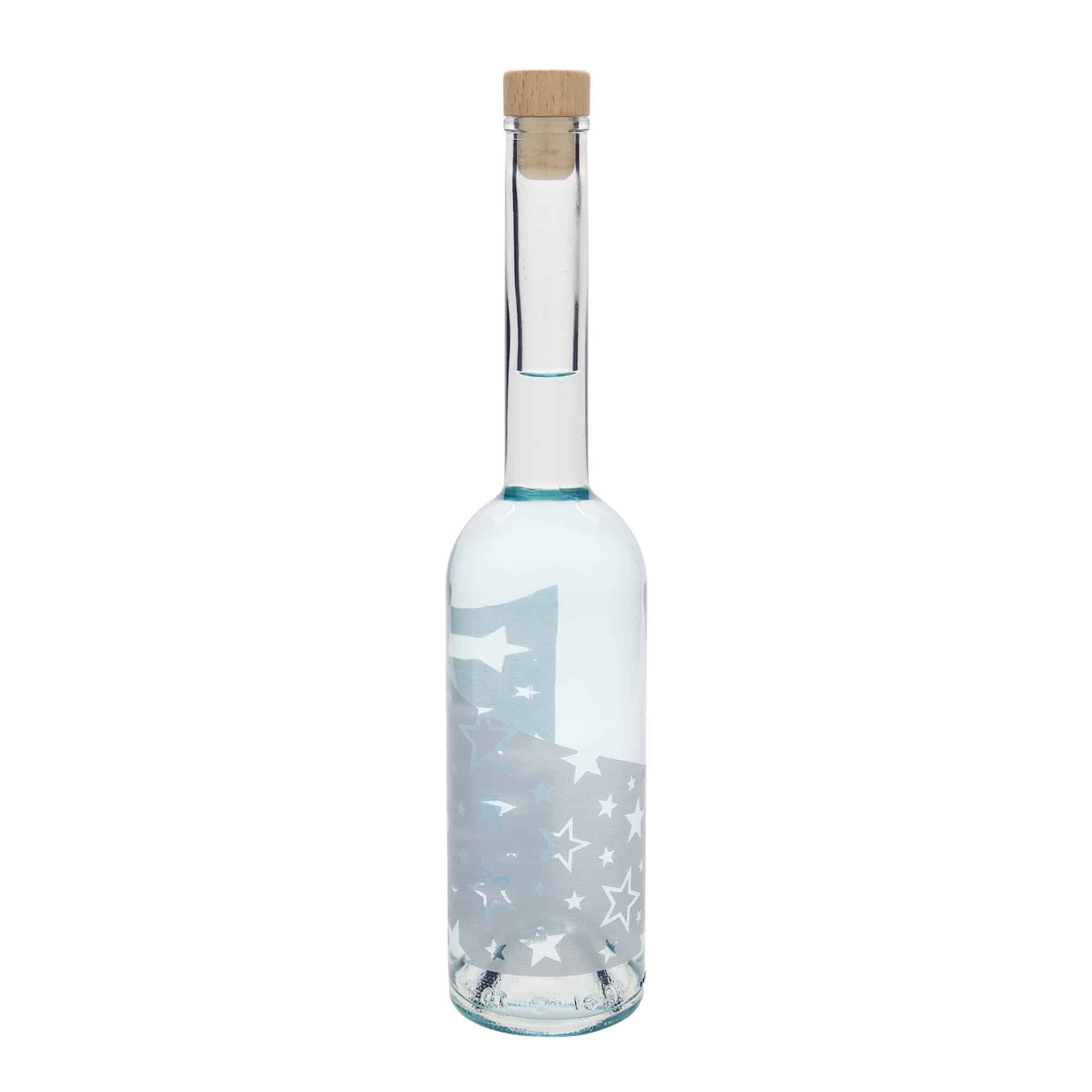 500 ml butelka szklana 'Opera', motyw: srebrne gwiazdki, szyjka: korek