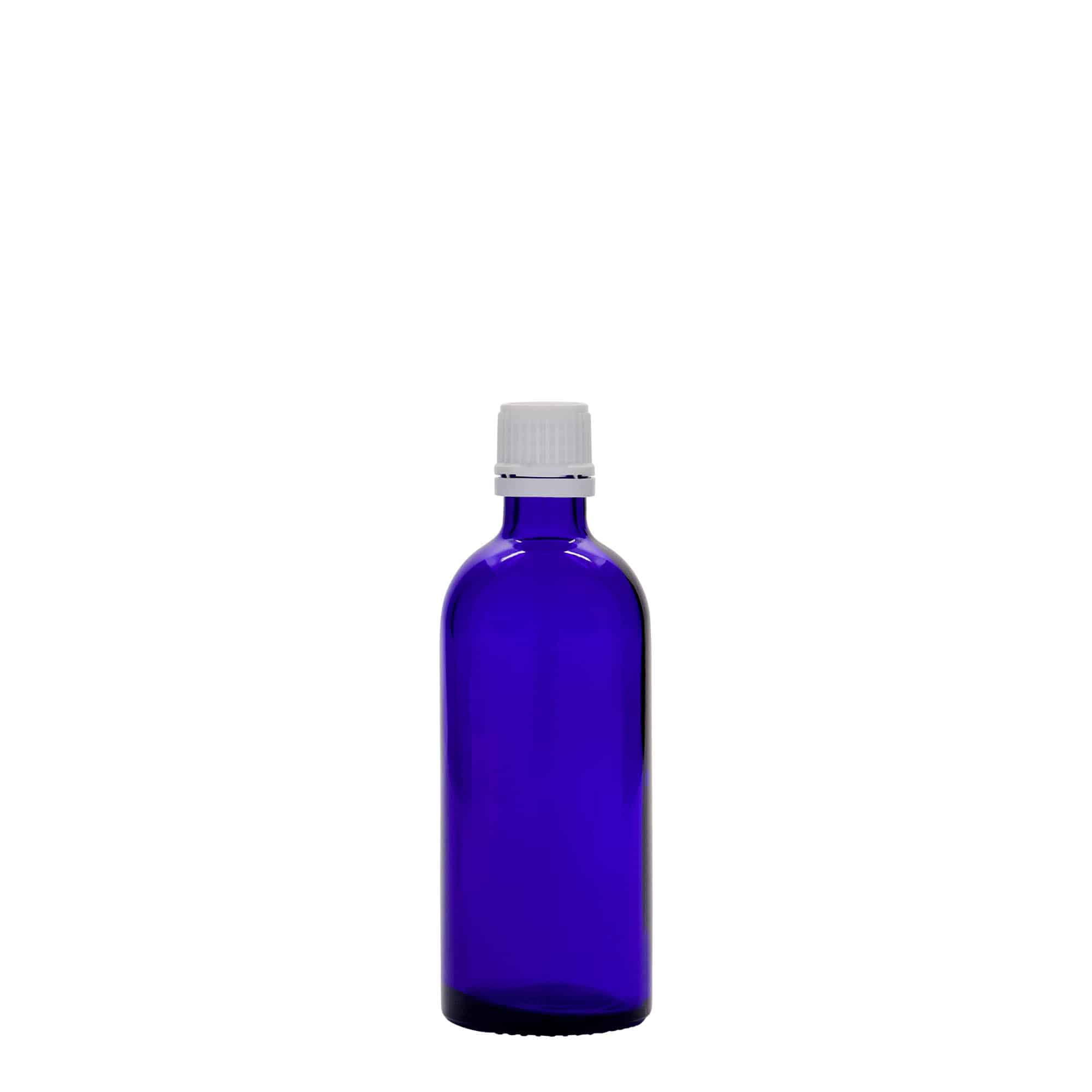 100 ml butelka medyczna, szkło, królewski niebieski, szyjka: DIN 18