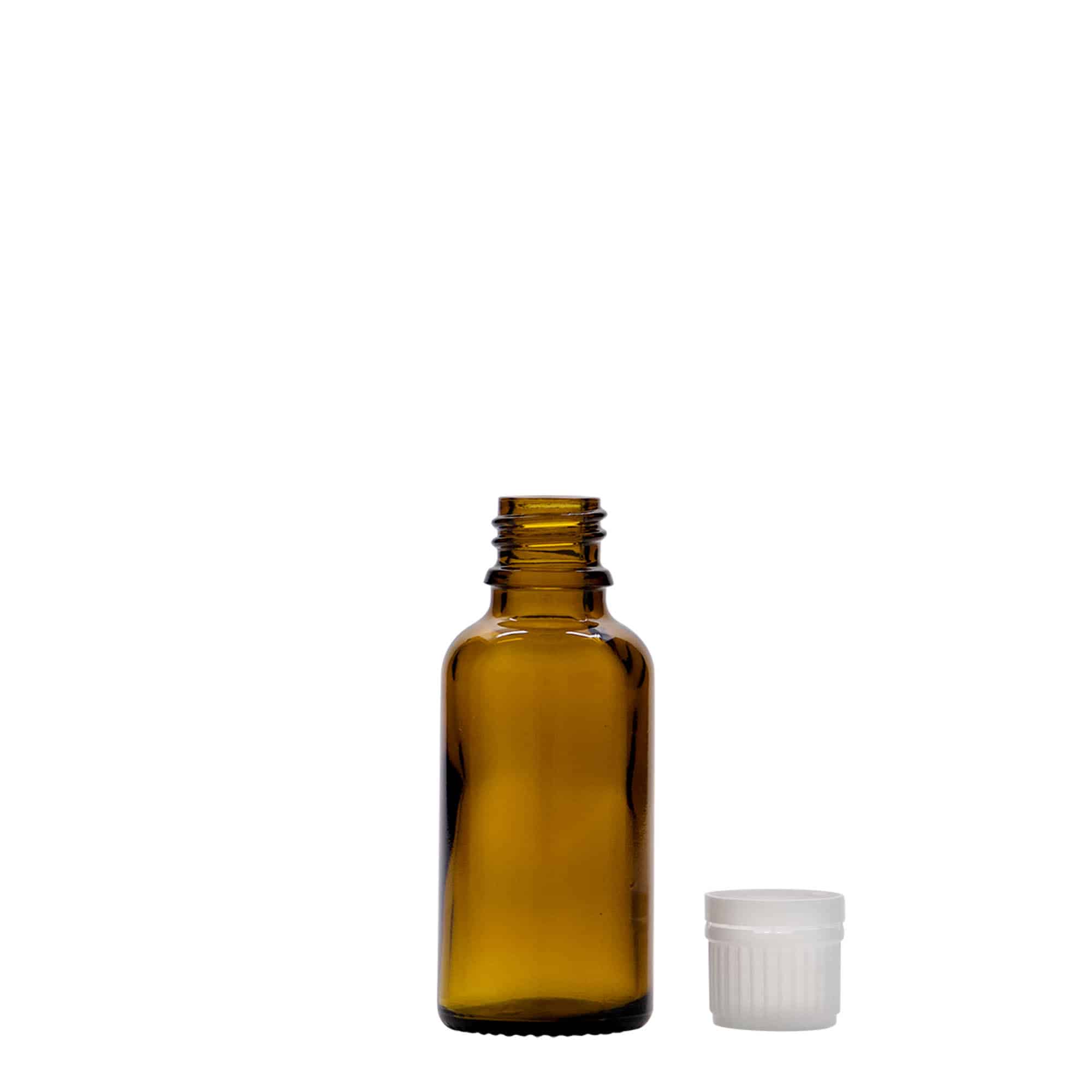 30 ml butelka medyczna, szkło, brązowa, szyjka: DIN 18