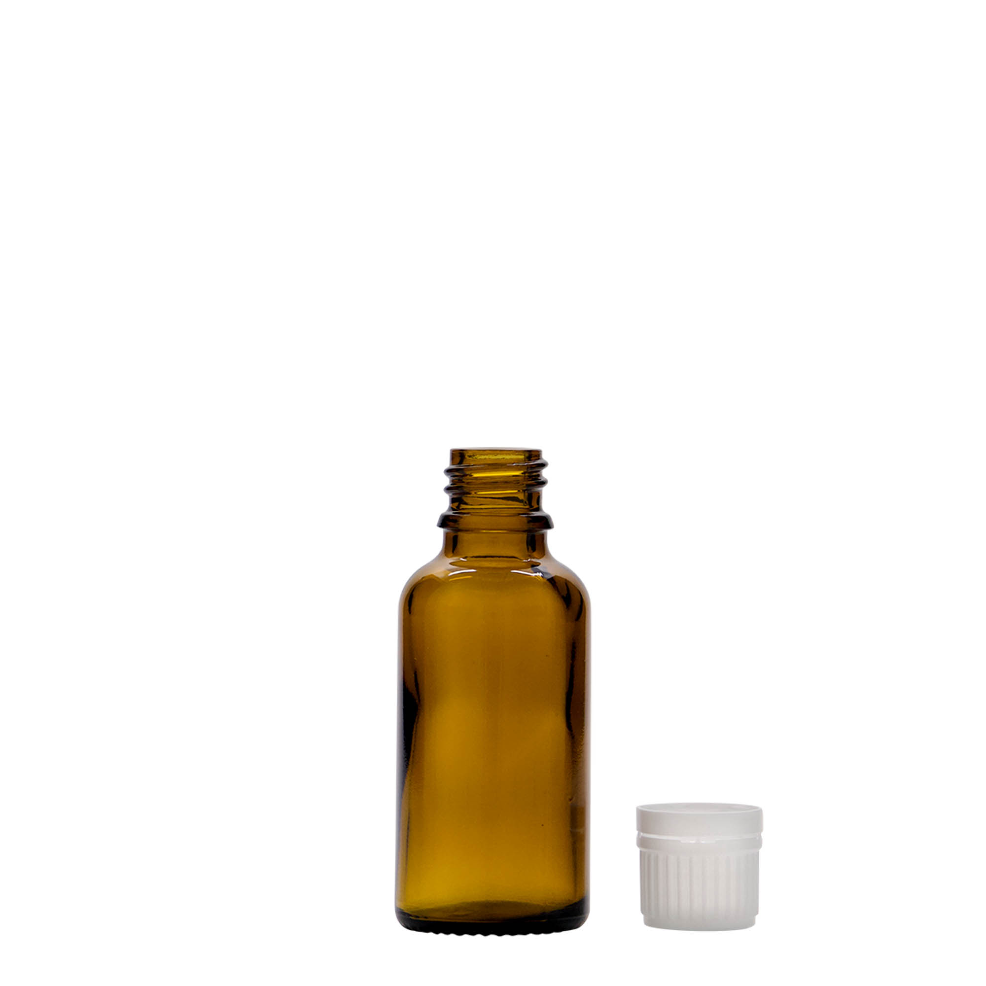 30 ml butelka medyczna, szkło, brązowa, szyjka: DIN 18