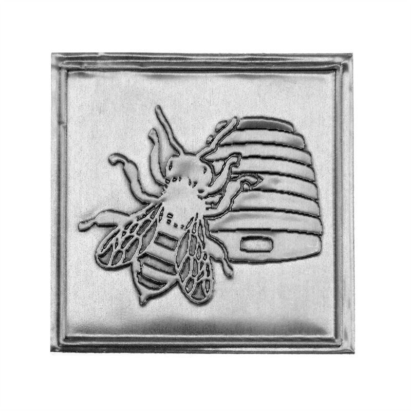 Etykieta cynowa 'Miód', kwadratowa, metal, kolor srebrny