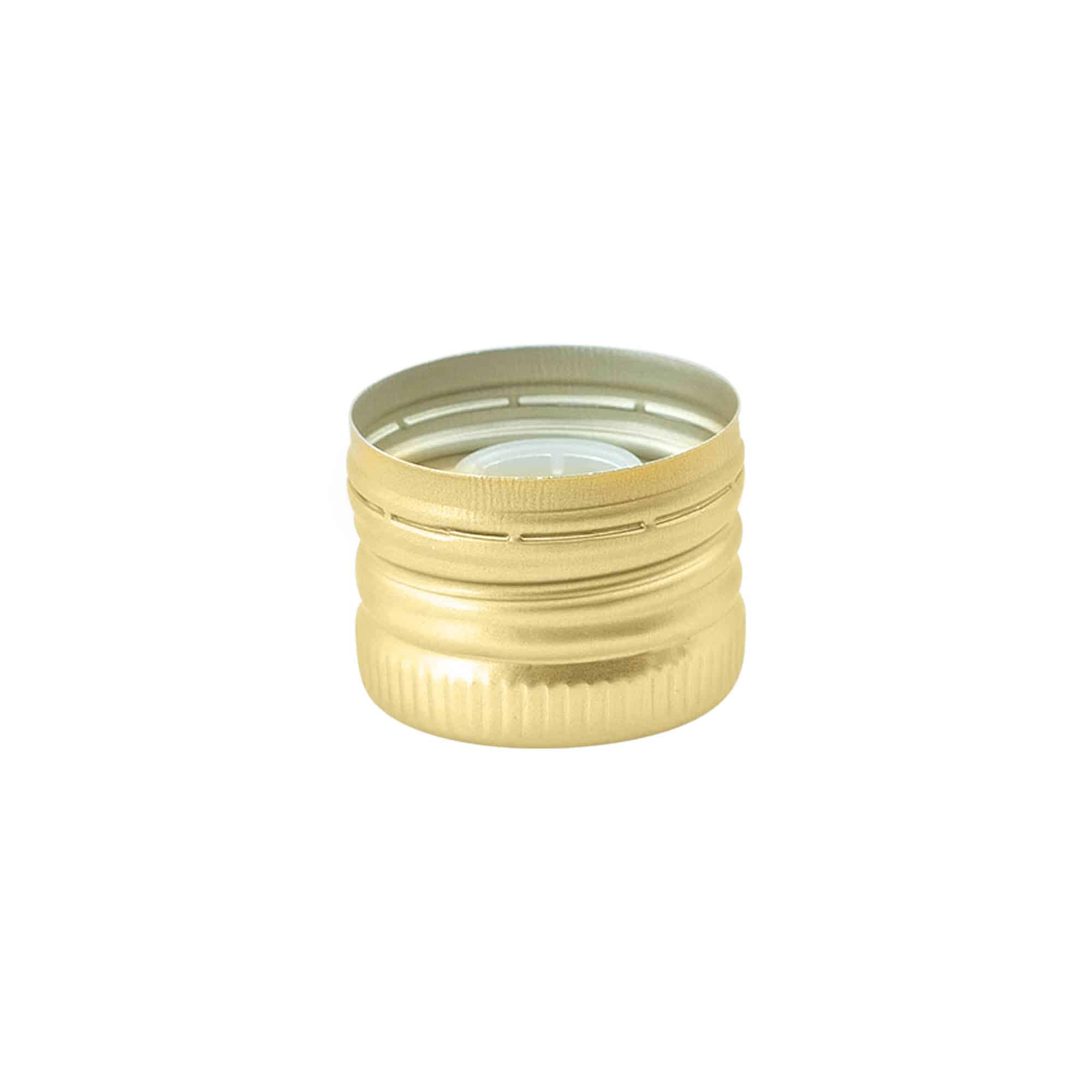 Zakrętka z wkładką do nalewania, metalowo-plastikowa, złota, do otworu: PP 31,5 Zakrętka z wkładką do nalewania, metalowo-plastikowa, złota, do otworu: PP 31,5