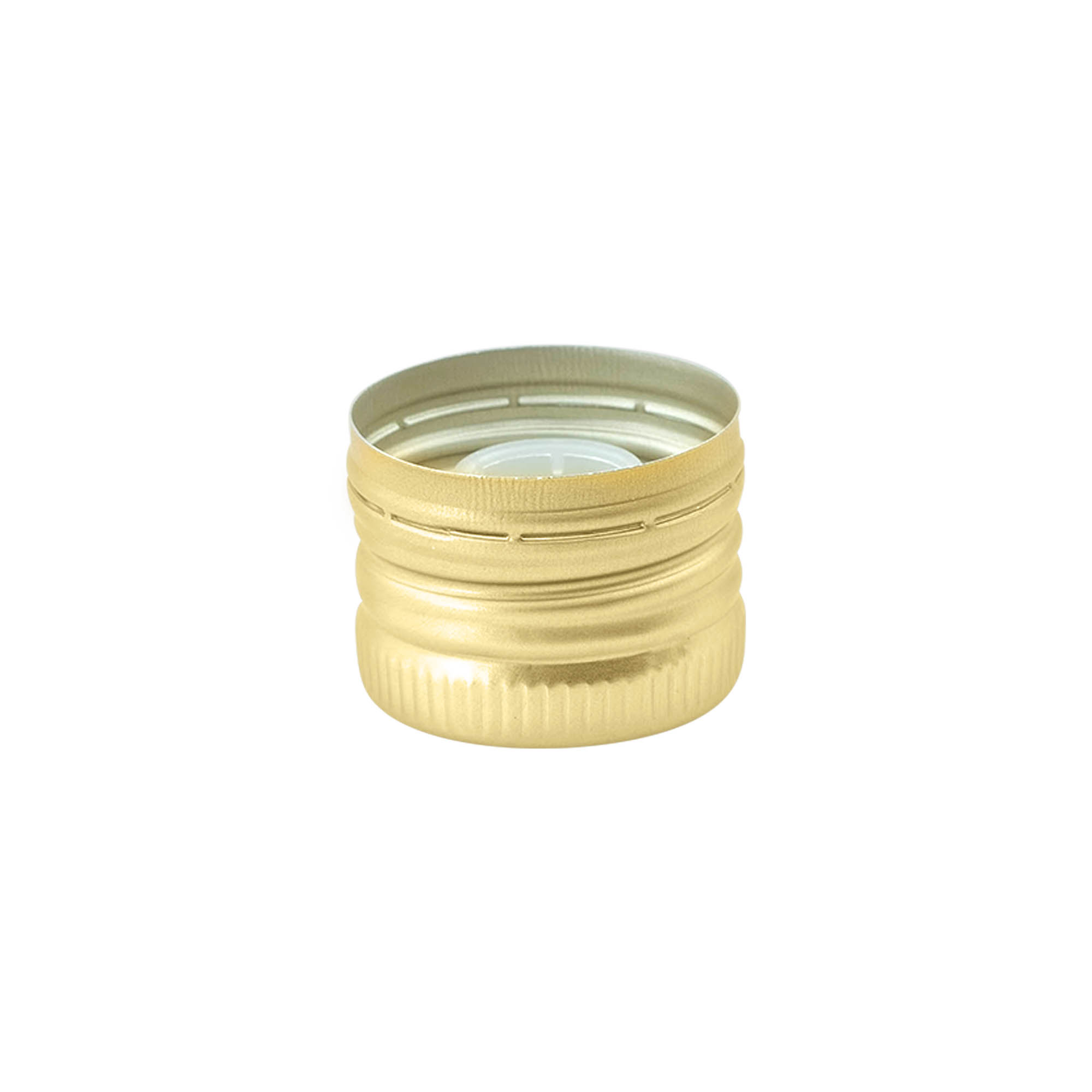 Zakrętka z wkładką do nalewania, metalowo-plastikowa, złota, do otworu: PP 31,5 Zakrętka z wkładką do nalewania, metalowo-plastikowa, złota, do otworu: PP 31,5