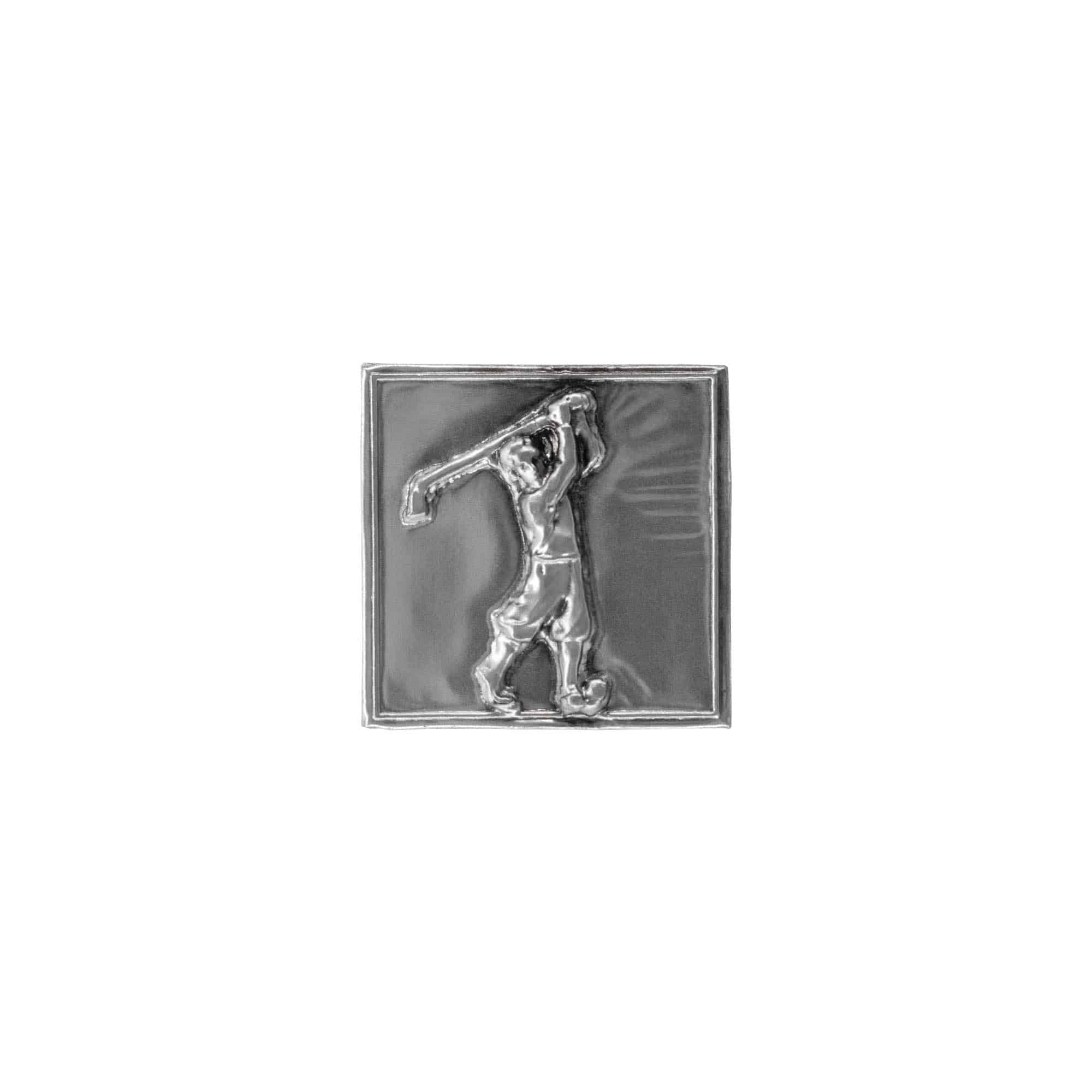 Etykieta cynowa „Golfer”, kwadratowa, metalowa, srebrna