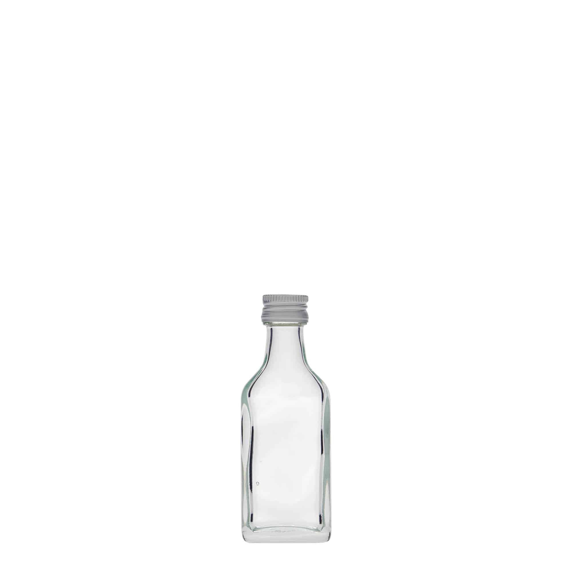 20 ml butelka piersiówka, prostokątna, szkło, zamknięcie: PP 18