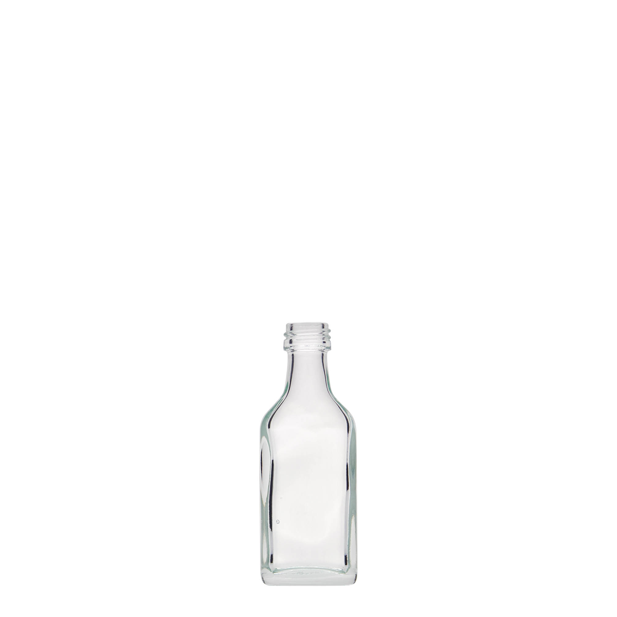 20 ml butelka kieszonkowa, prostokątna, szkło, szyjka: PP 18 20 ml butelka kieszonkowa, prostokątna, szkło, szyjka: PP 18