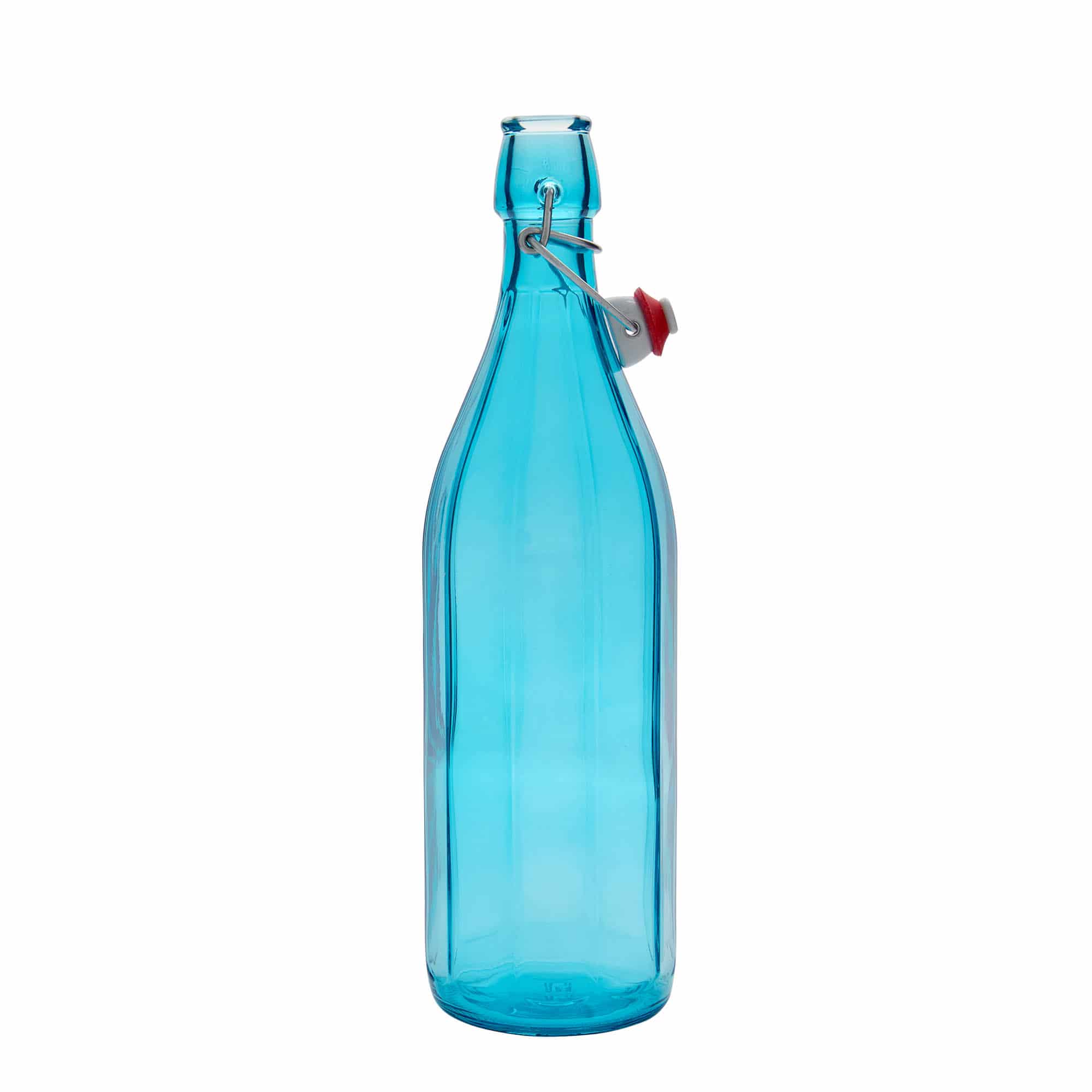 1000 ml butelka szklana 'Oxford', dziesięciokątna, kolor lazurowy, zamknięcie: Zamknięcie pałąkowe