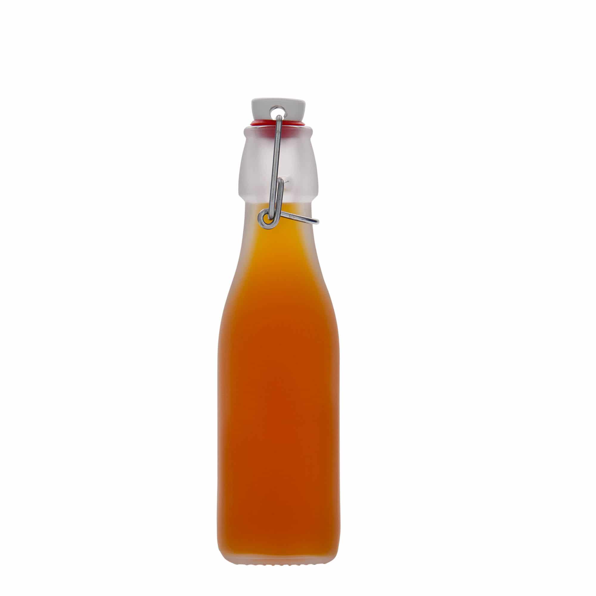 250 ml butelka szklana 'Swing, kwadratowa, biała, szyjka: zamknięcie na klamrę